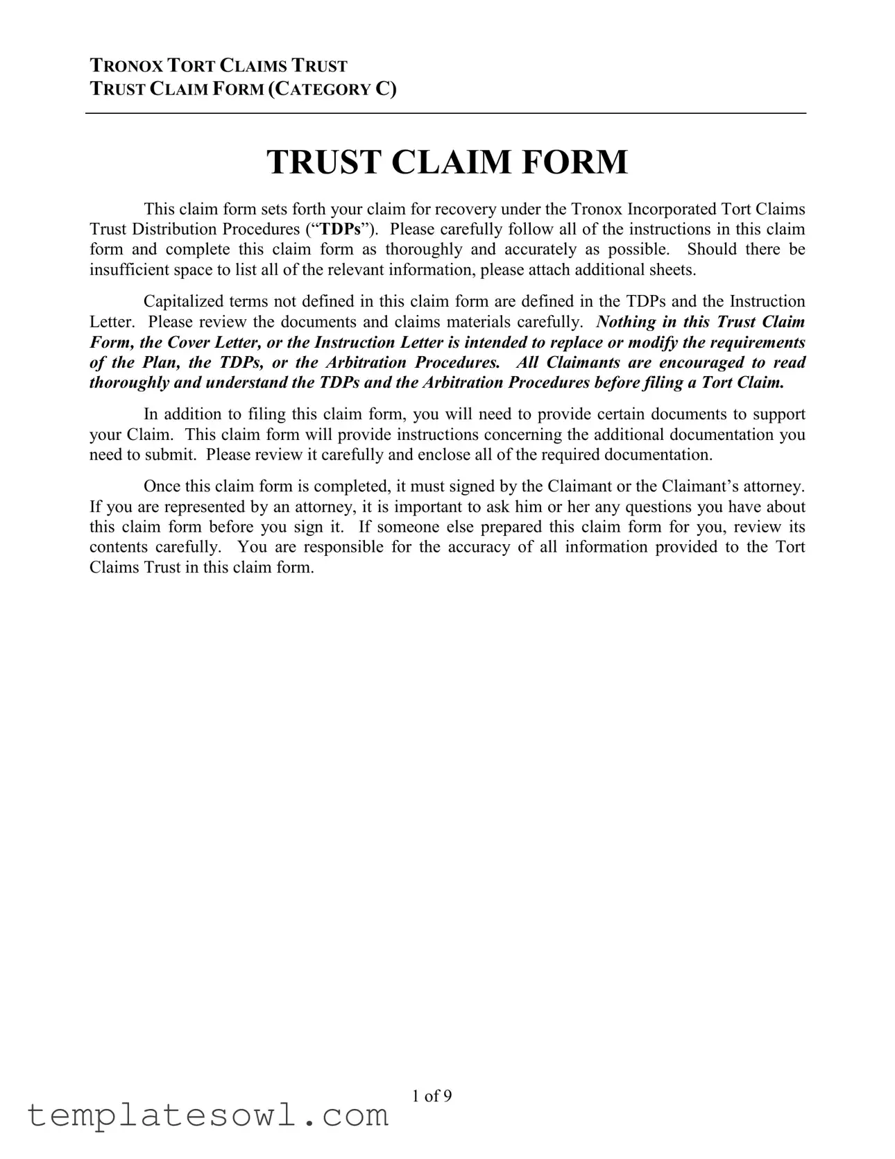 Fill Out Your Tronox Trust Payout Form