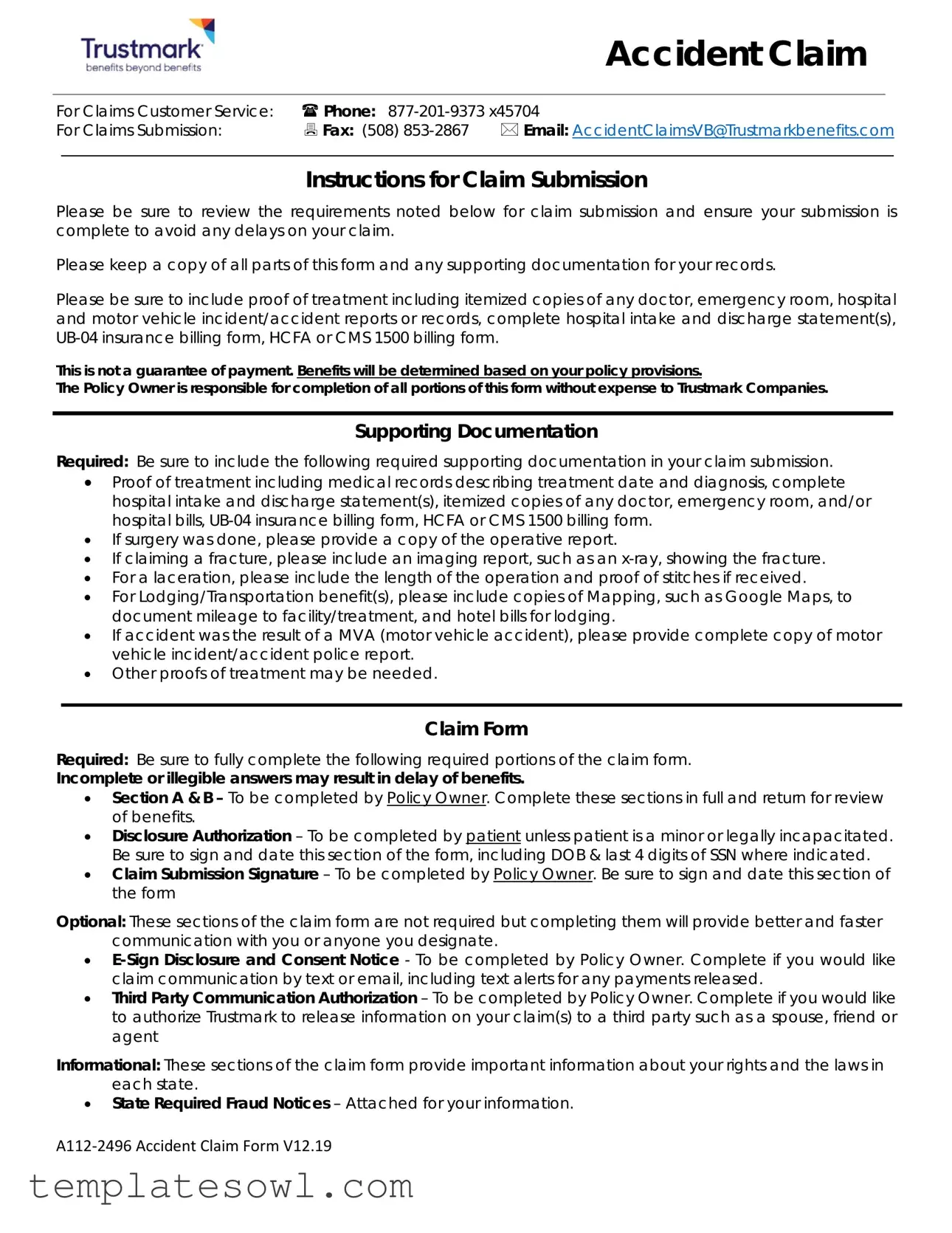 Fill Out Your Trustmark Accident Claim Form