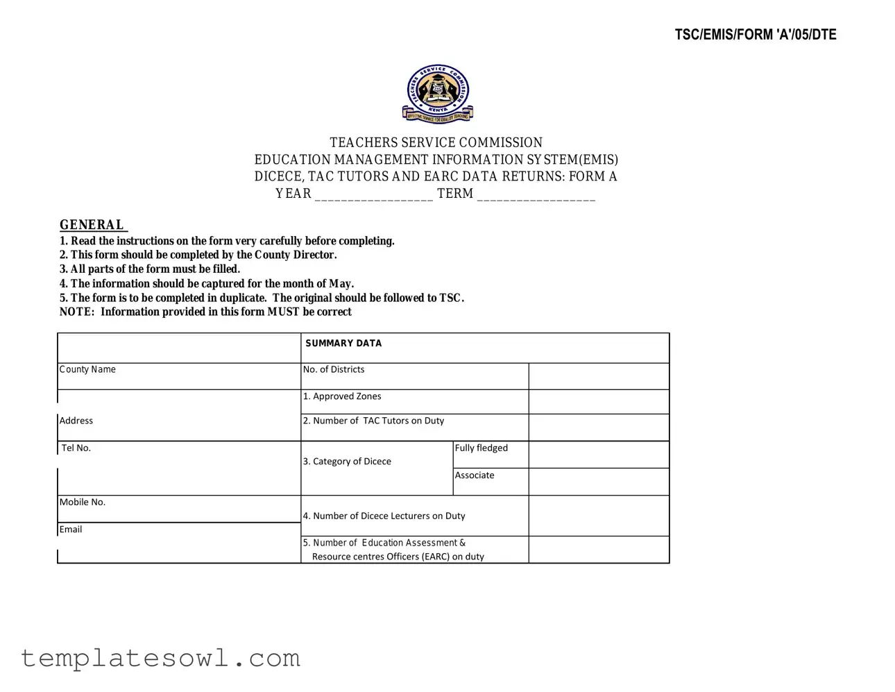 Fill Out Your Tsc Designation Code Form