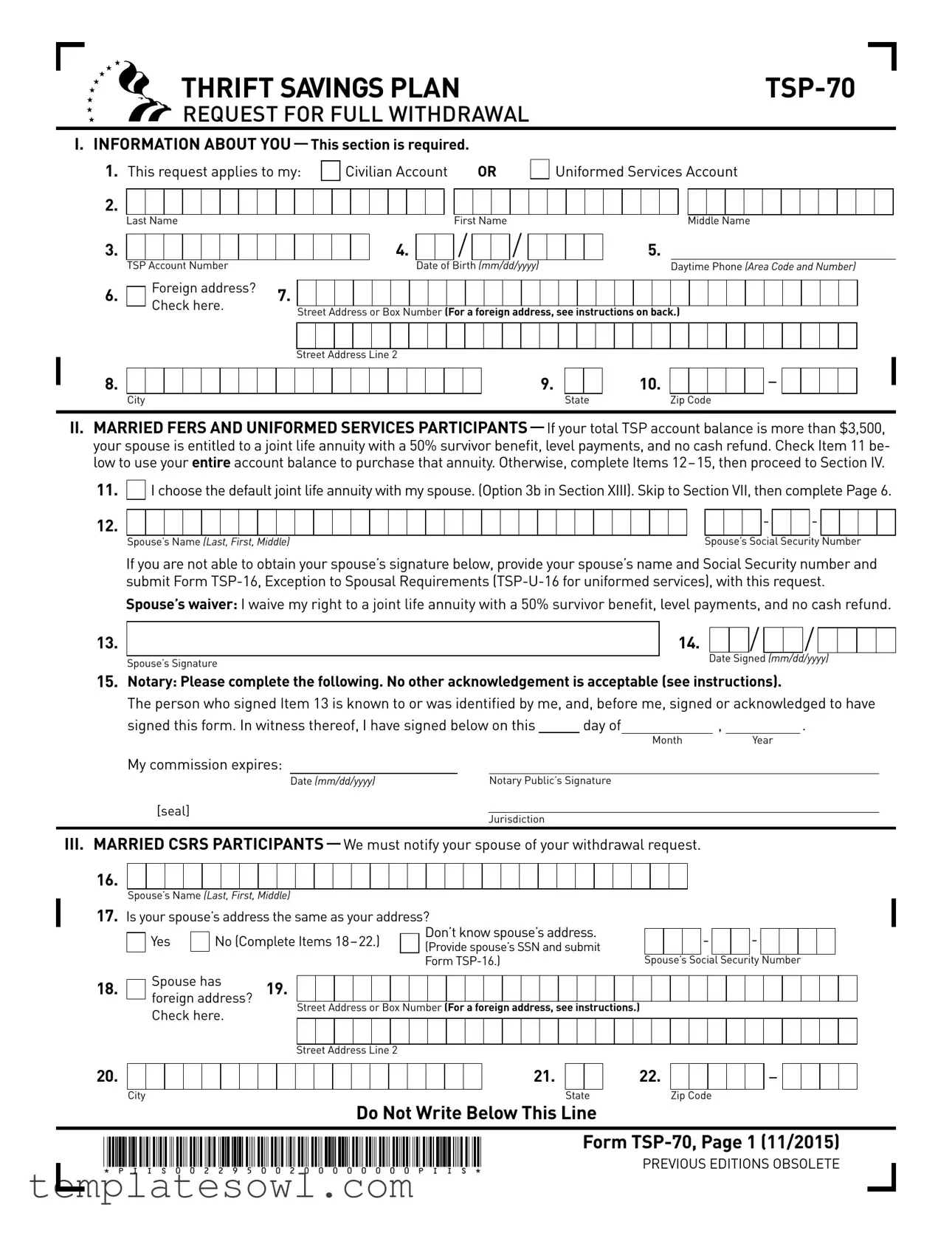 Fill Out Your Tsp 70 Form