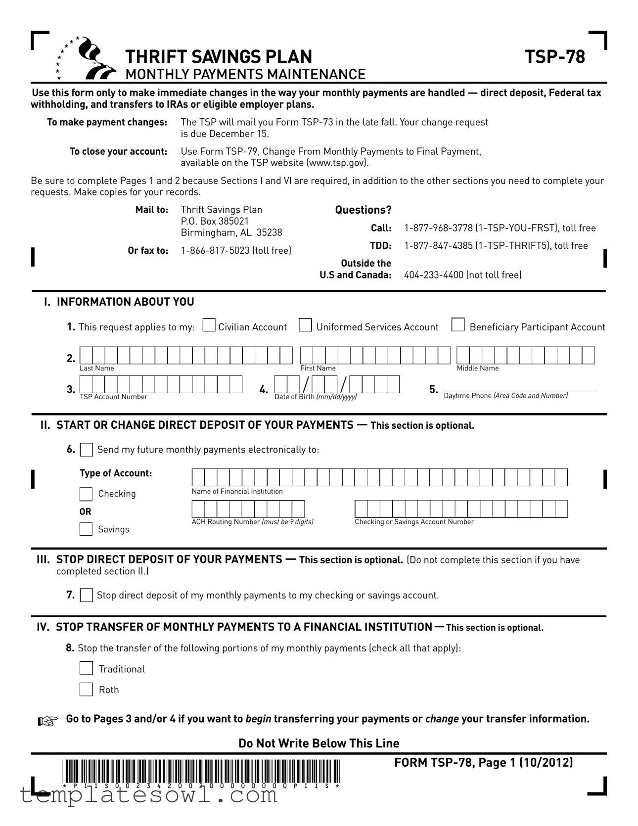 Fill Out Your Tsp 78 Form