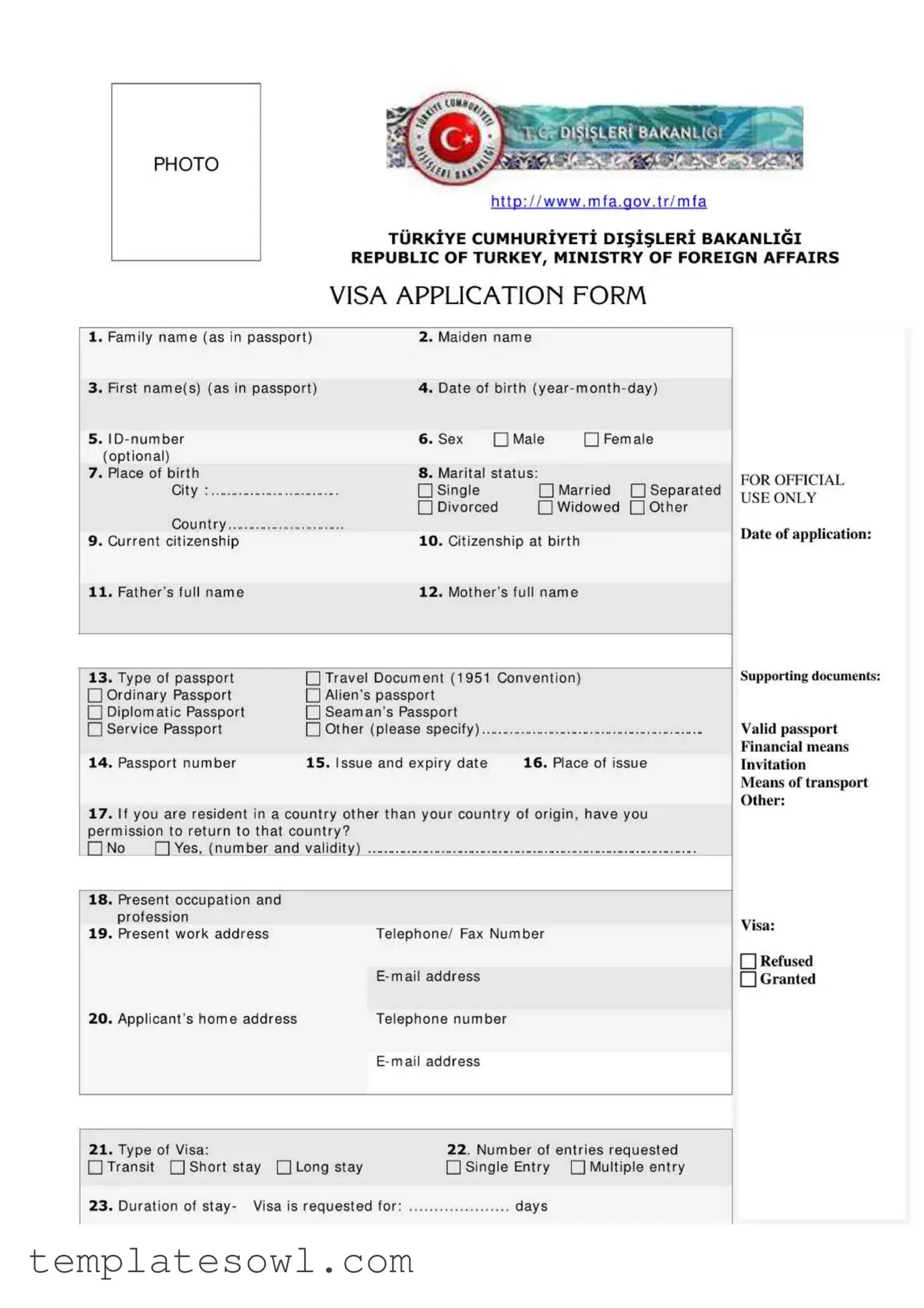 Fill Out Your Turkey Visa Form