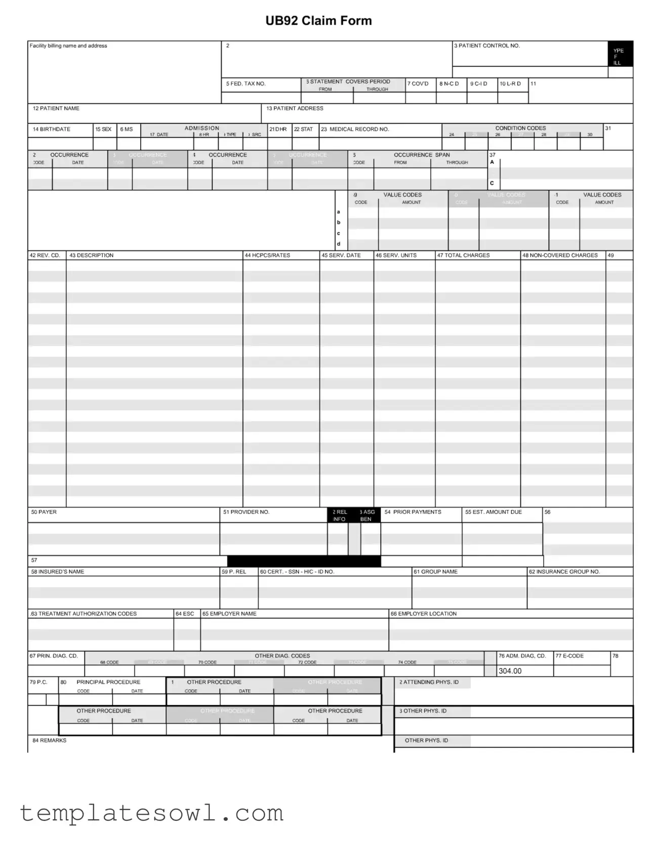 Fill Out Your Ub92 Claim Form