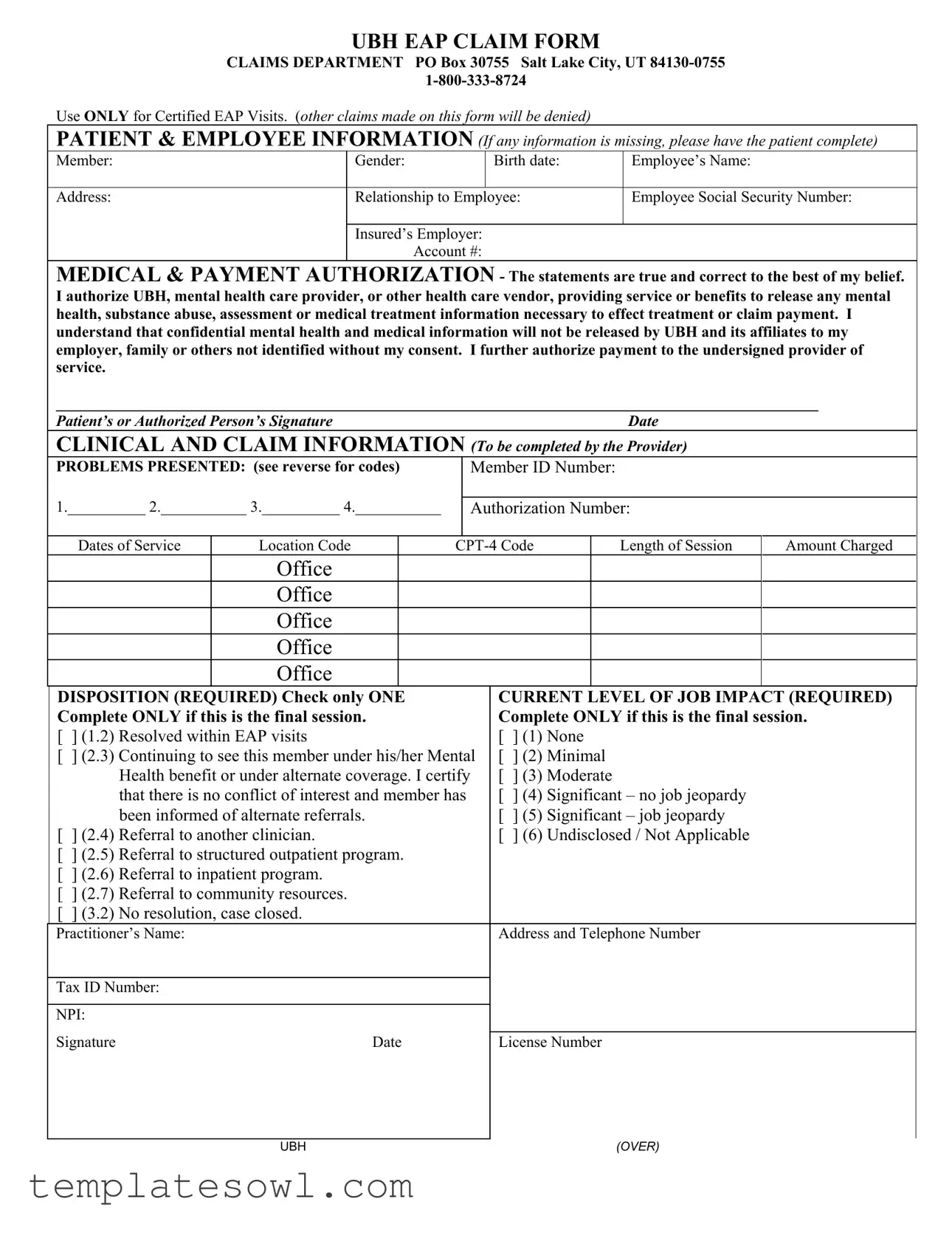 Fill Out Your Ubh Eap Claim Form