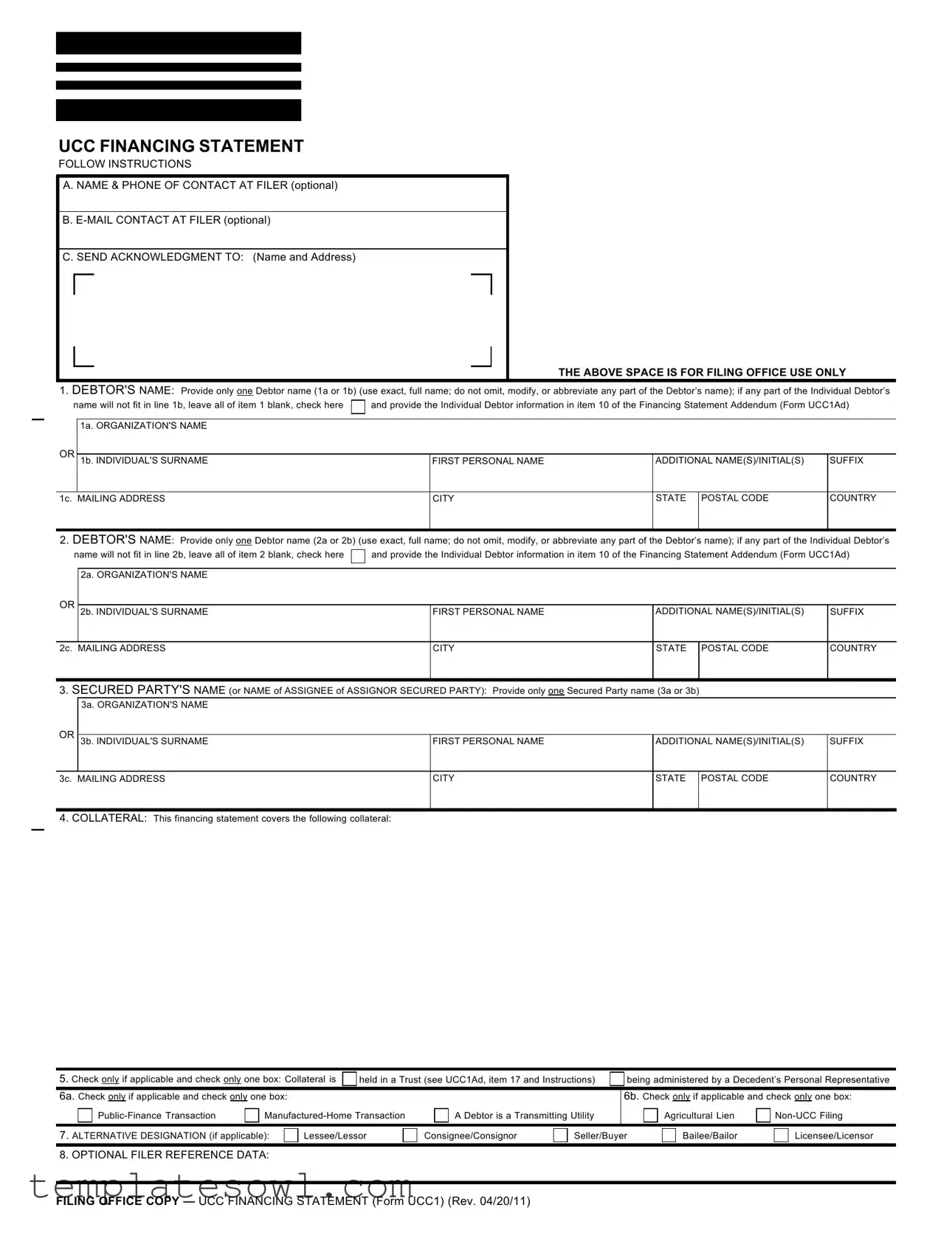 Fill Out Your Ucc 1 Financing Statement Form