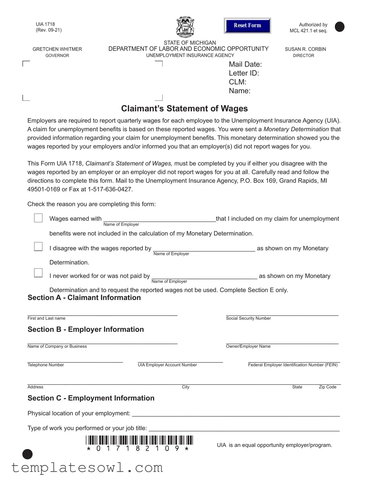 Fill Out Your Uia 1718 Form