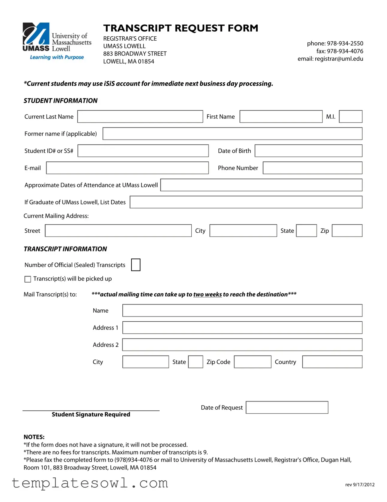 Fill Out Your Umass Transcript Request Form