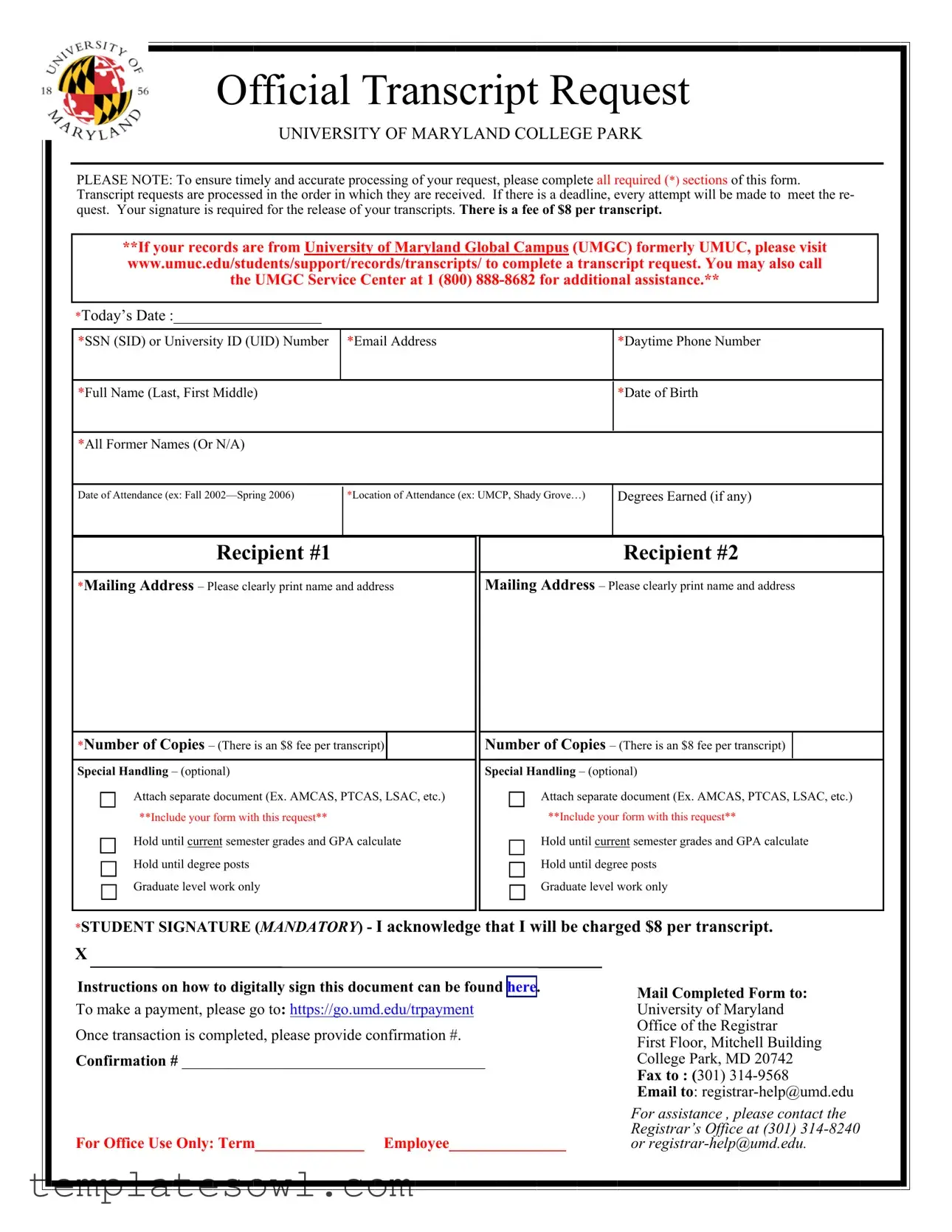 Fill Out Your Umuc Transcript Request Form