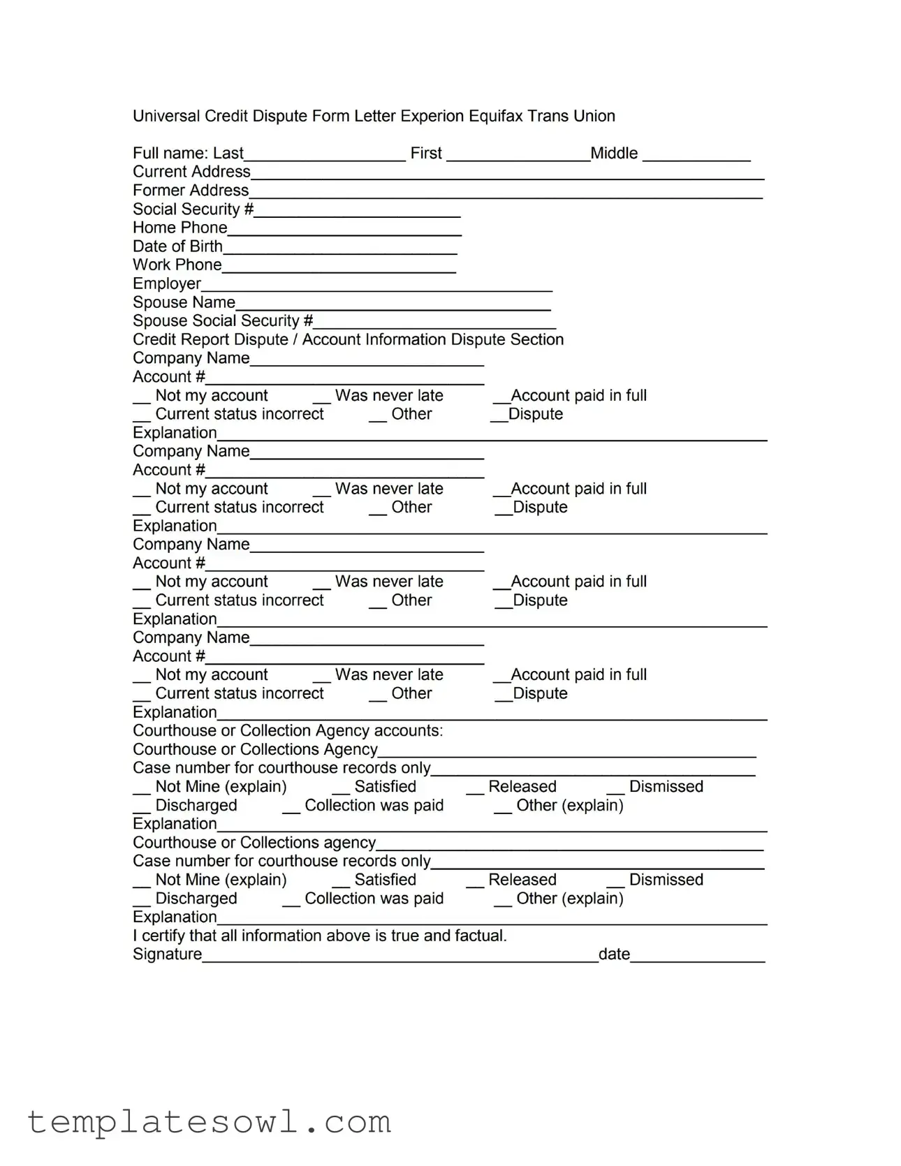 Fill Out Your Universal Data Form