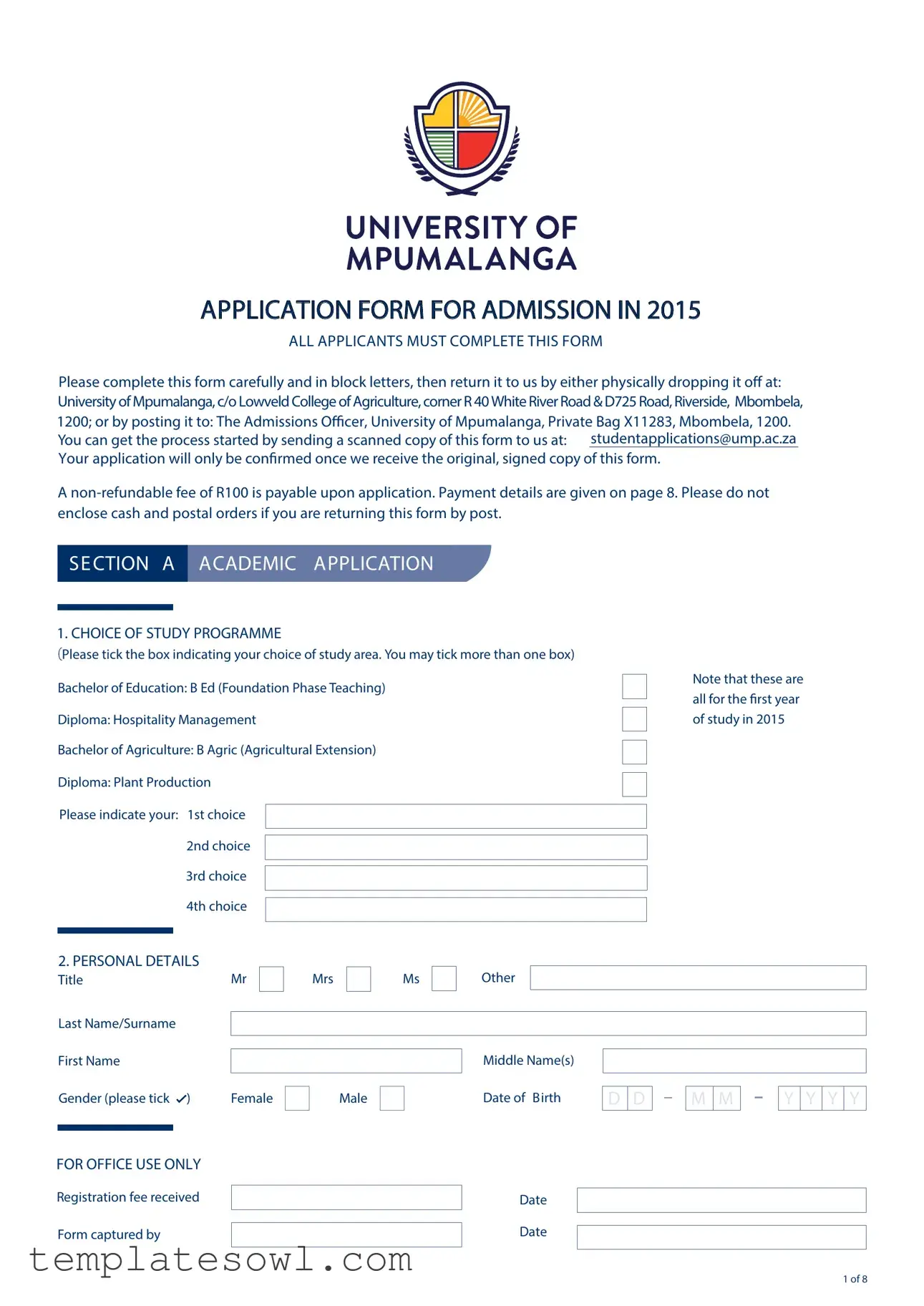 Fill Out Your University Of Mpumalanga Application Form