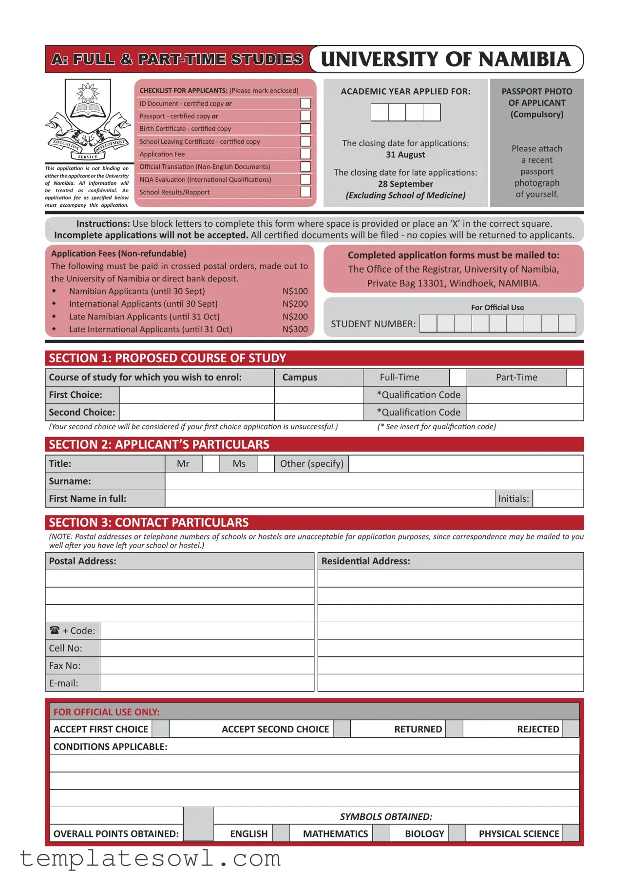 Fill Out Your University Of Namibia Form