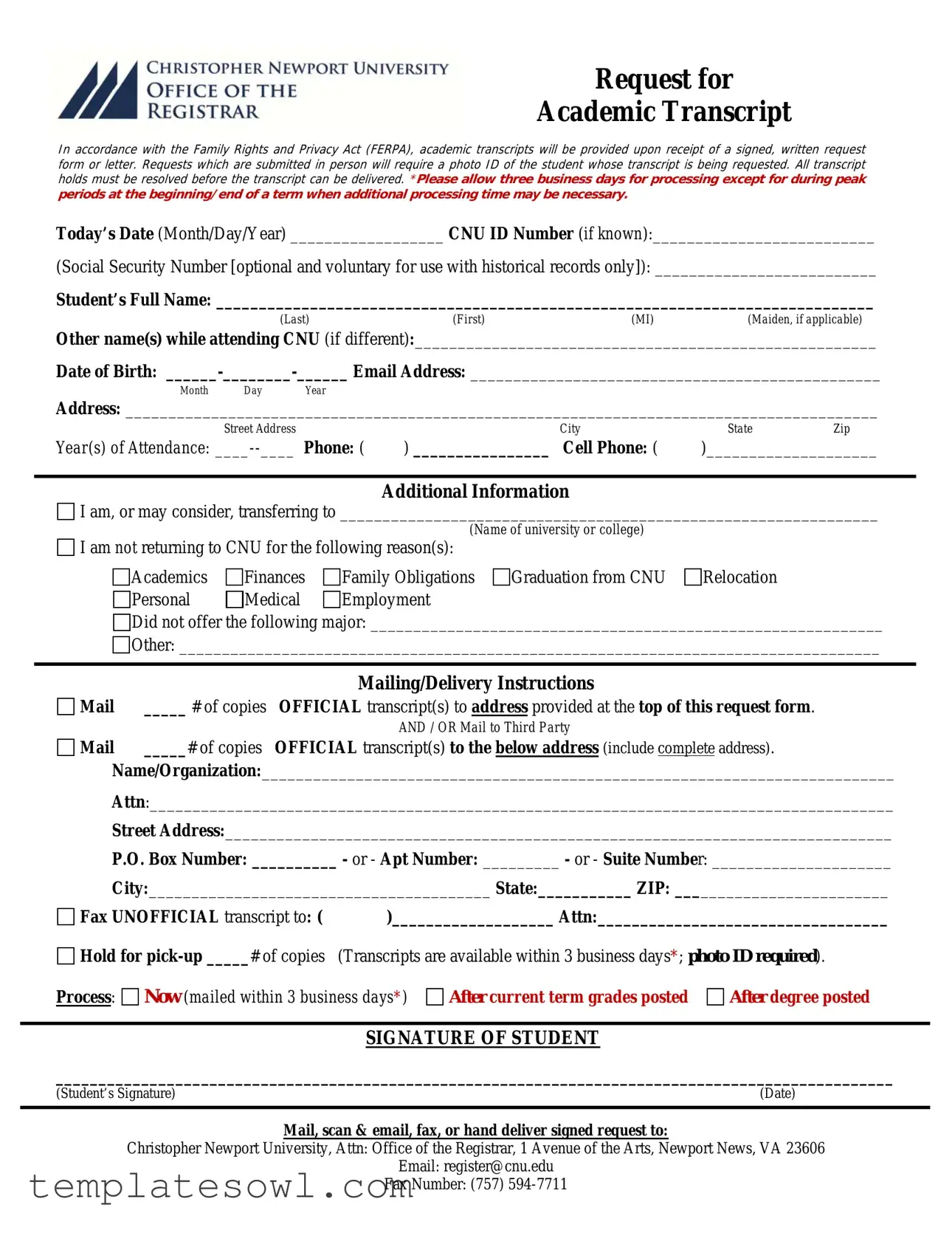 Fill Out Your University Transcript Request Form