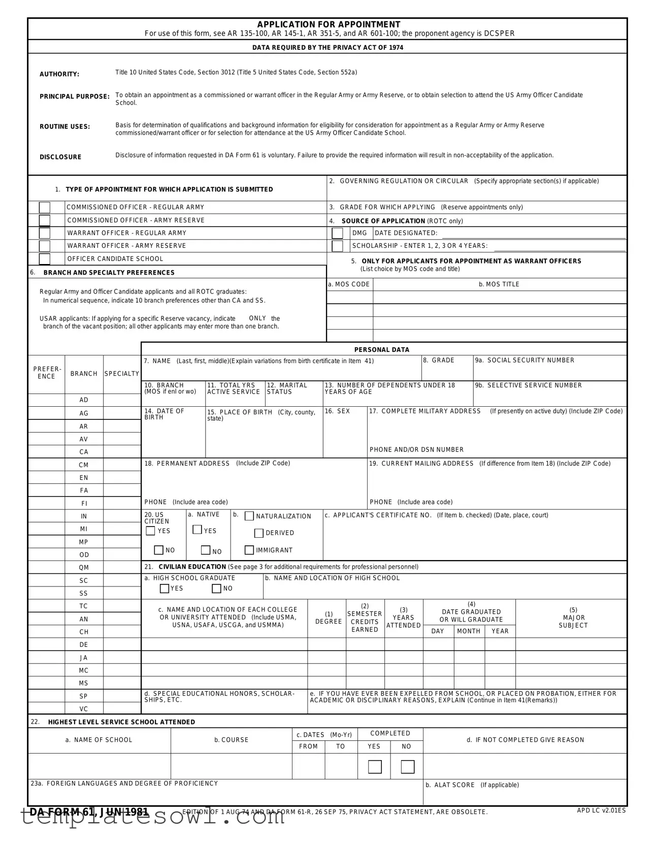 Fill Out Your Us Army Application Form