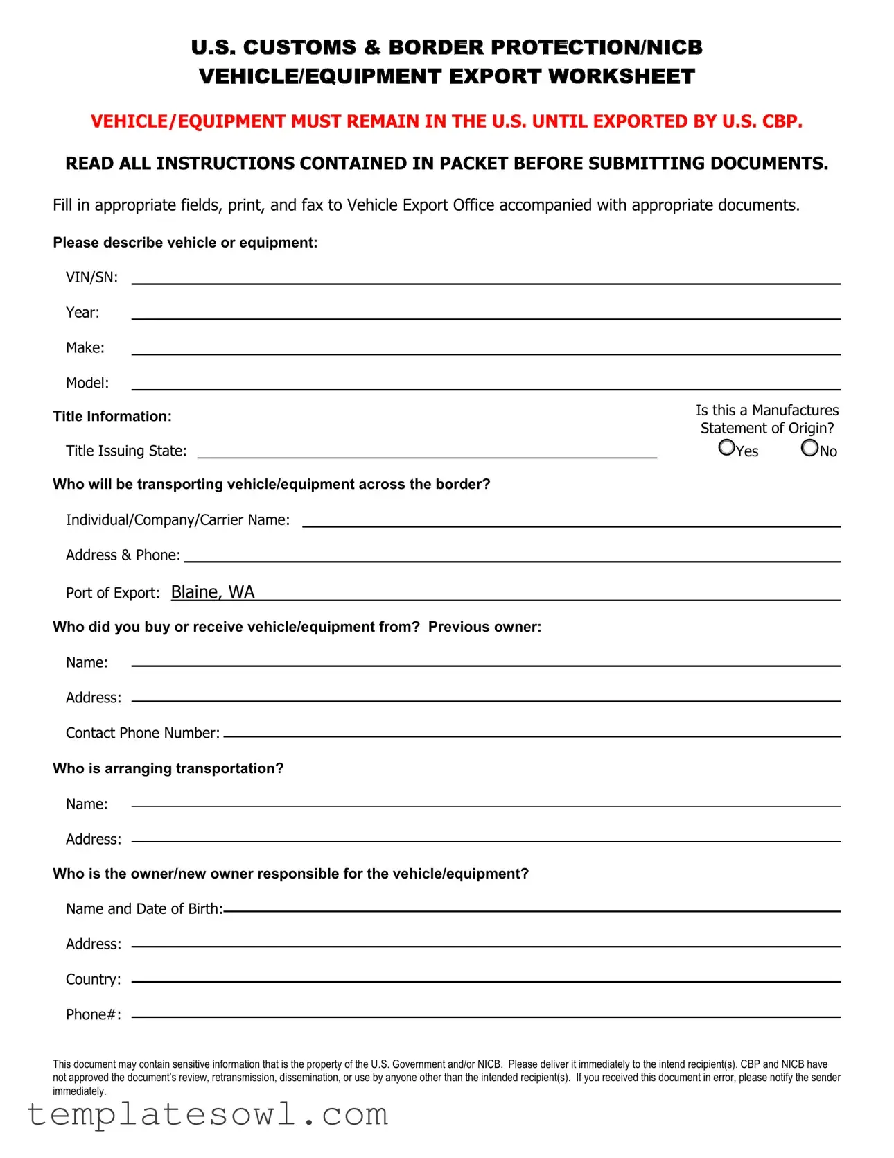 Fill Out Your Us Customs And Border Protection Form