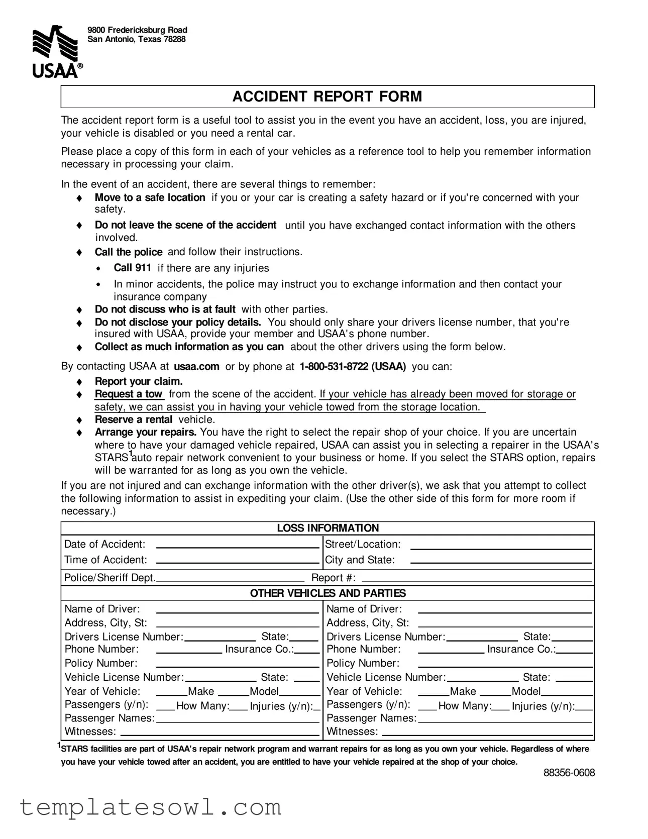 Fill Out Your Usaa Accident Report Form