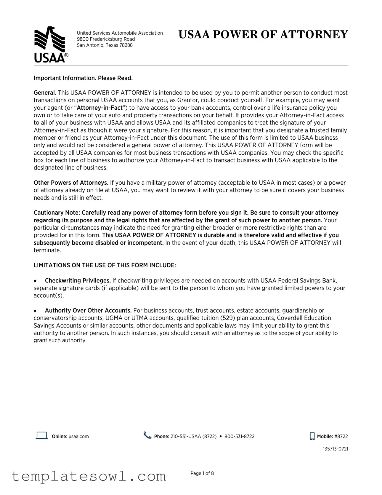 Fill Out Your Usaa Power Of Attorney Form