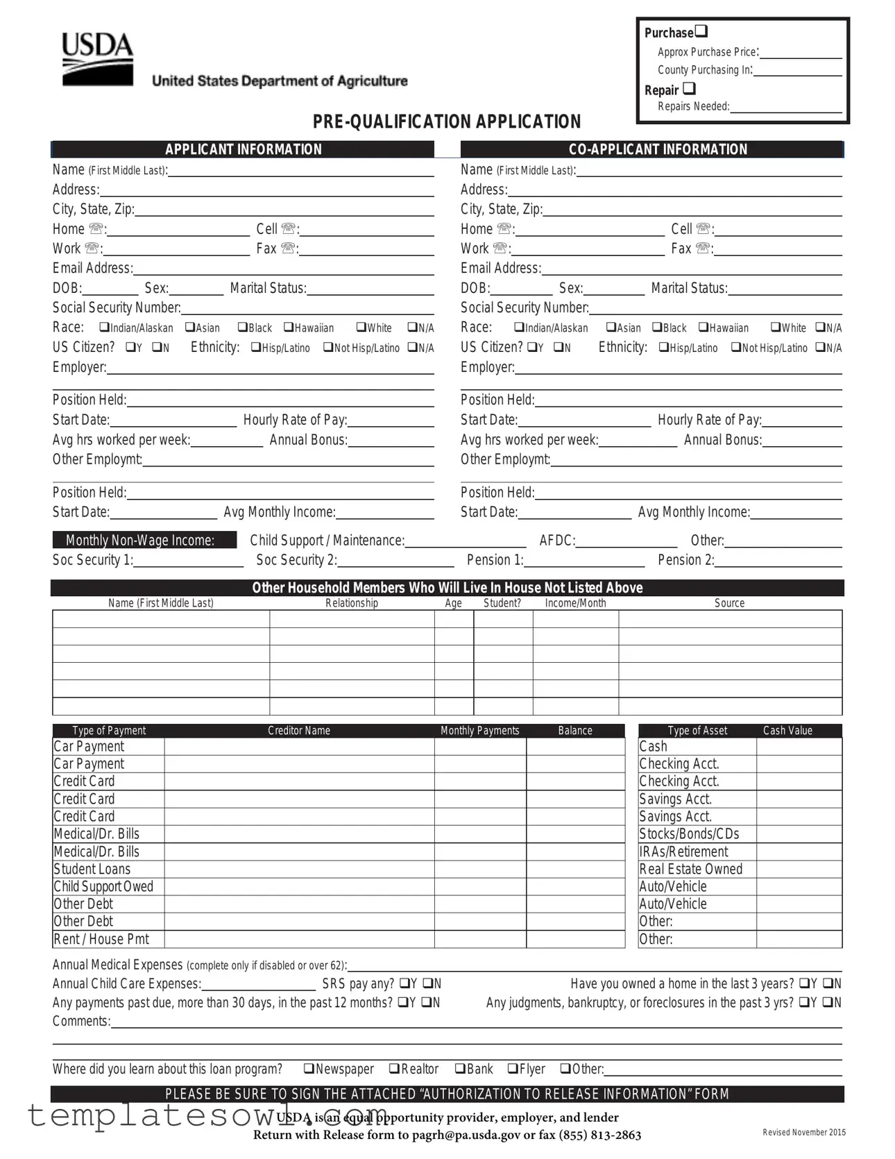 Fill Out Your Usda Pre Qualification Form