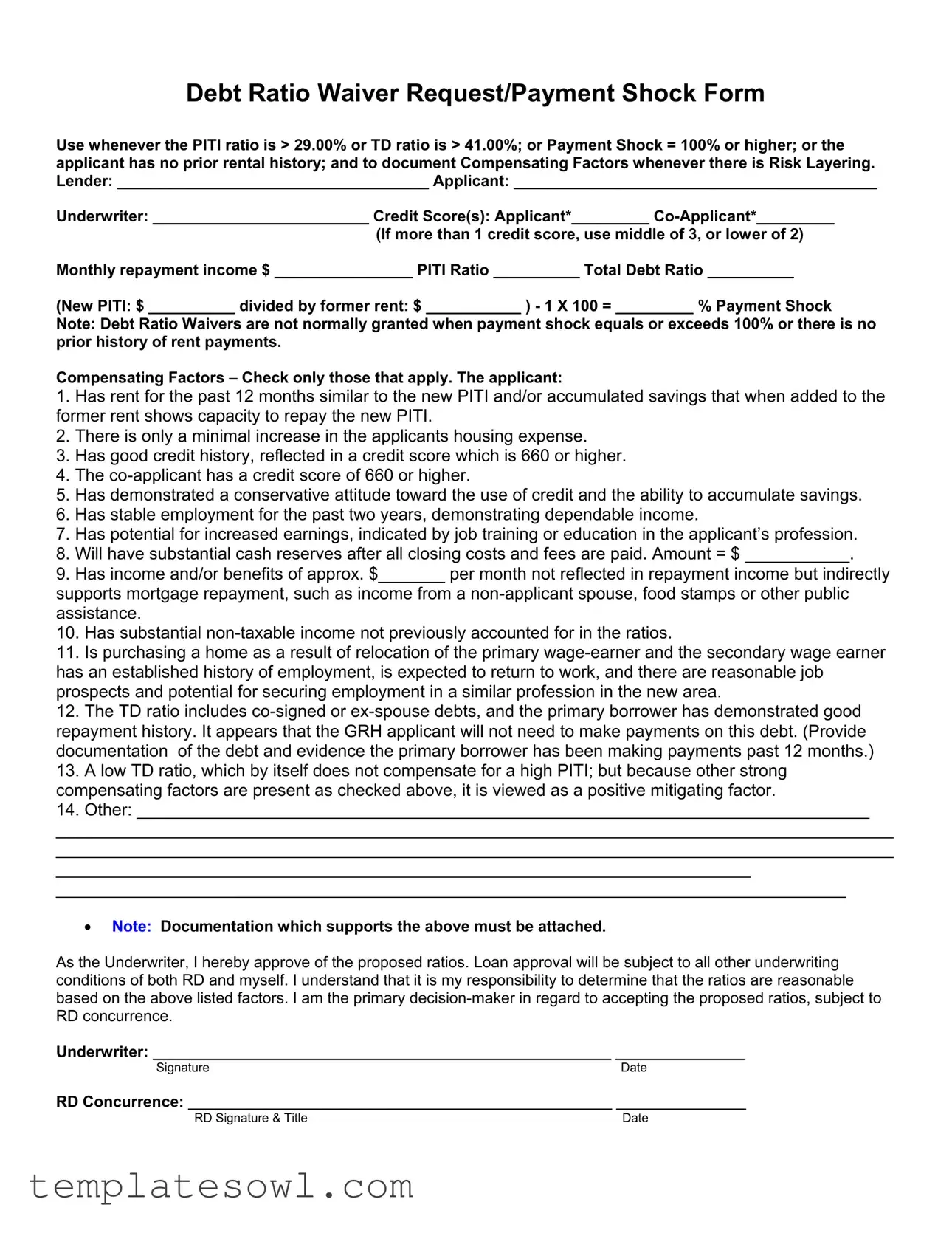 Fill Out Your Usda Ratio Waiver Form
