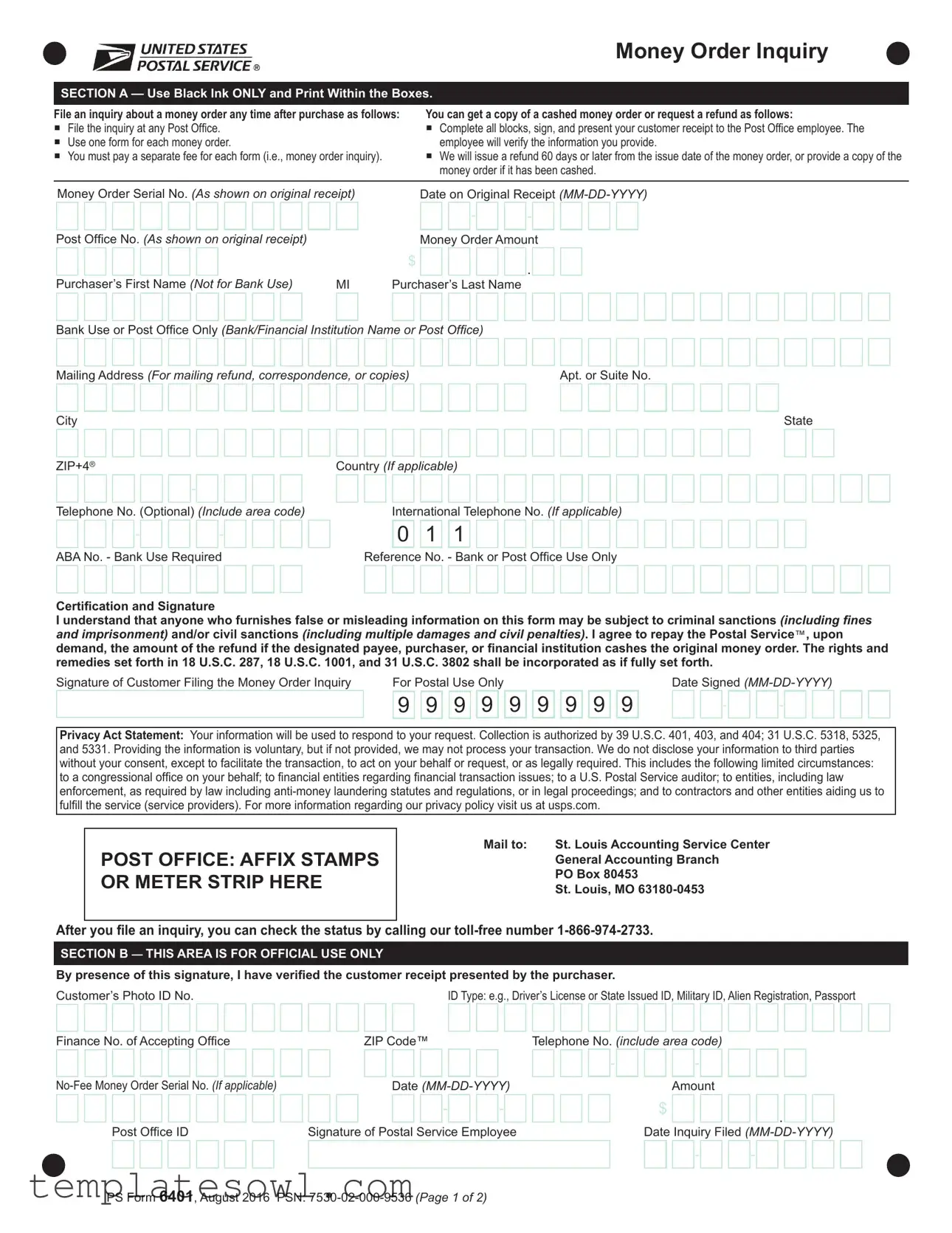 Fill Out Your Usps 6401 Form