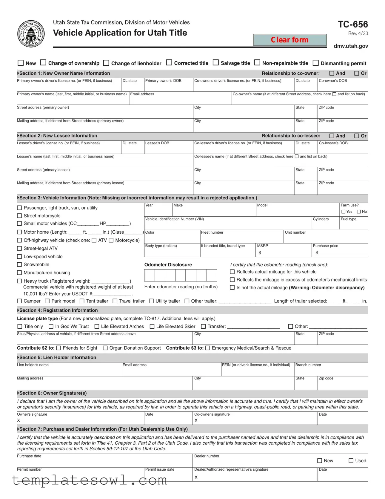 Fill Out Your Utah Dmv Tc 656 Form