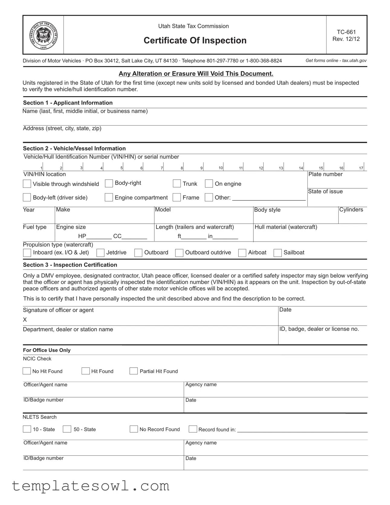 Fill Out Your Utah Tc 661 Form