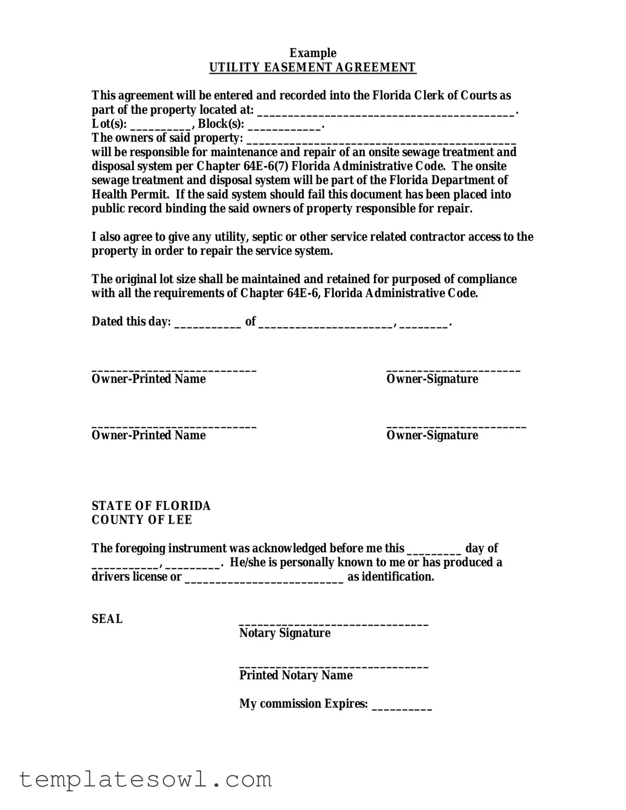 Fill Out Your Utility Easement Form