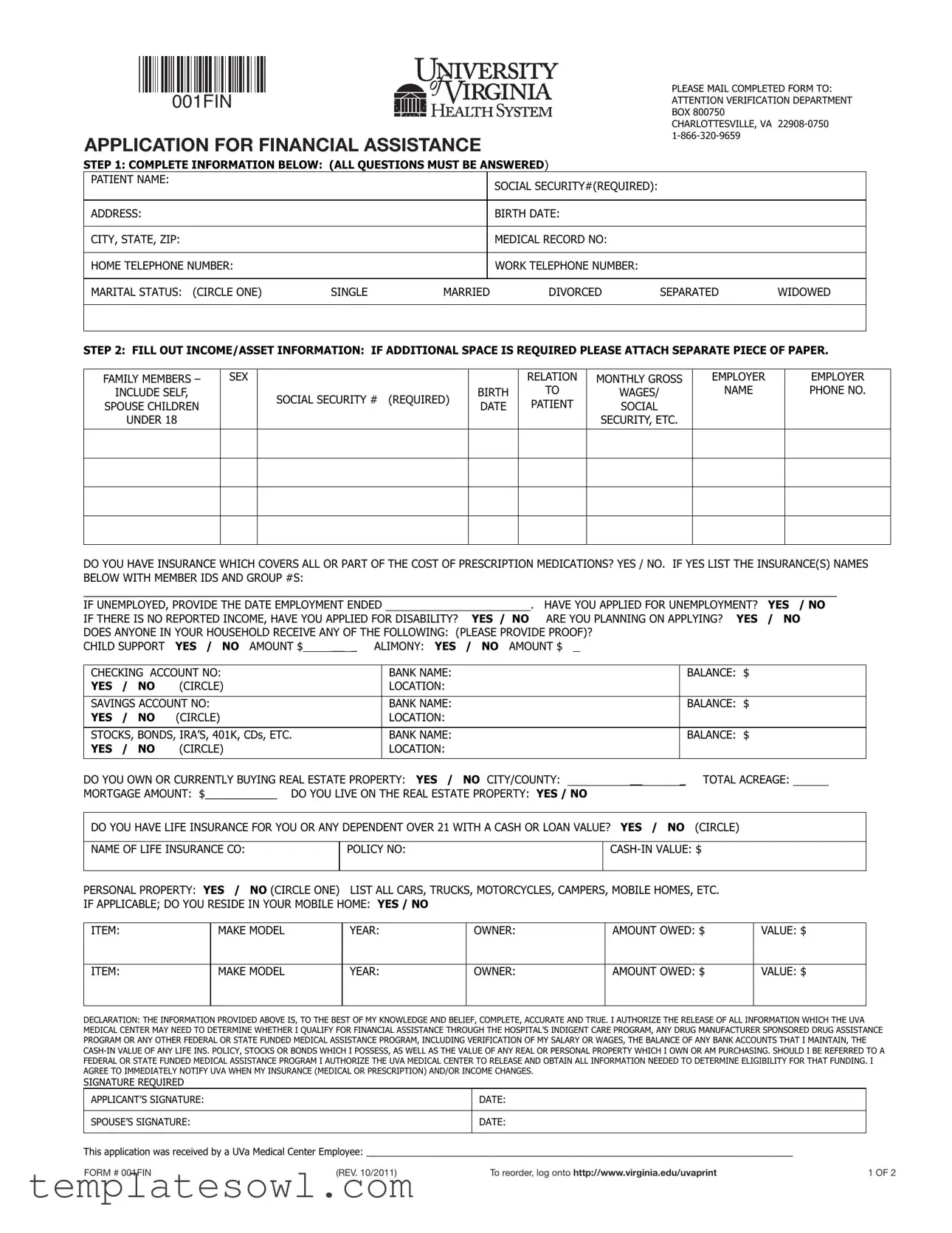 Fill Out Your Uva Financial Assistance Form