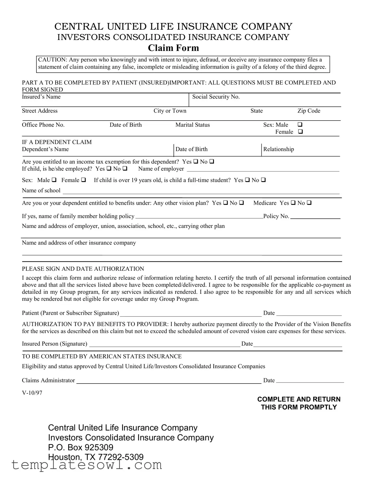 Fill Out Your V10 97 Claim Form