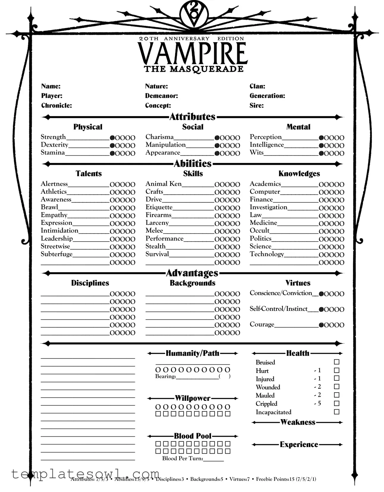 Fill Out Your V20 Character Sheet Form