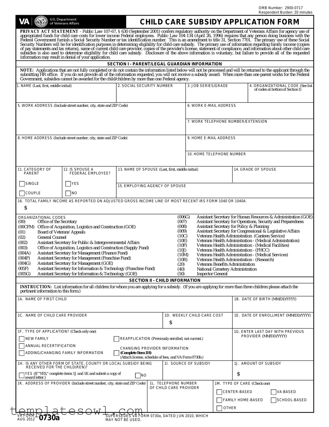 Fill Out Your Va 0730D Form