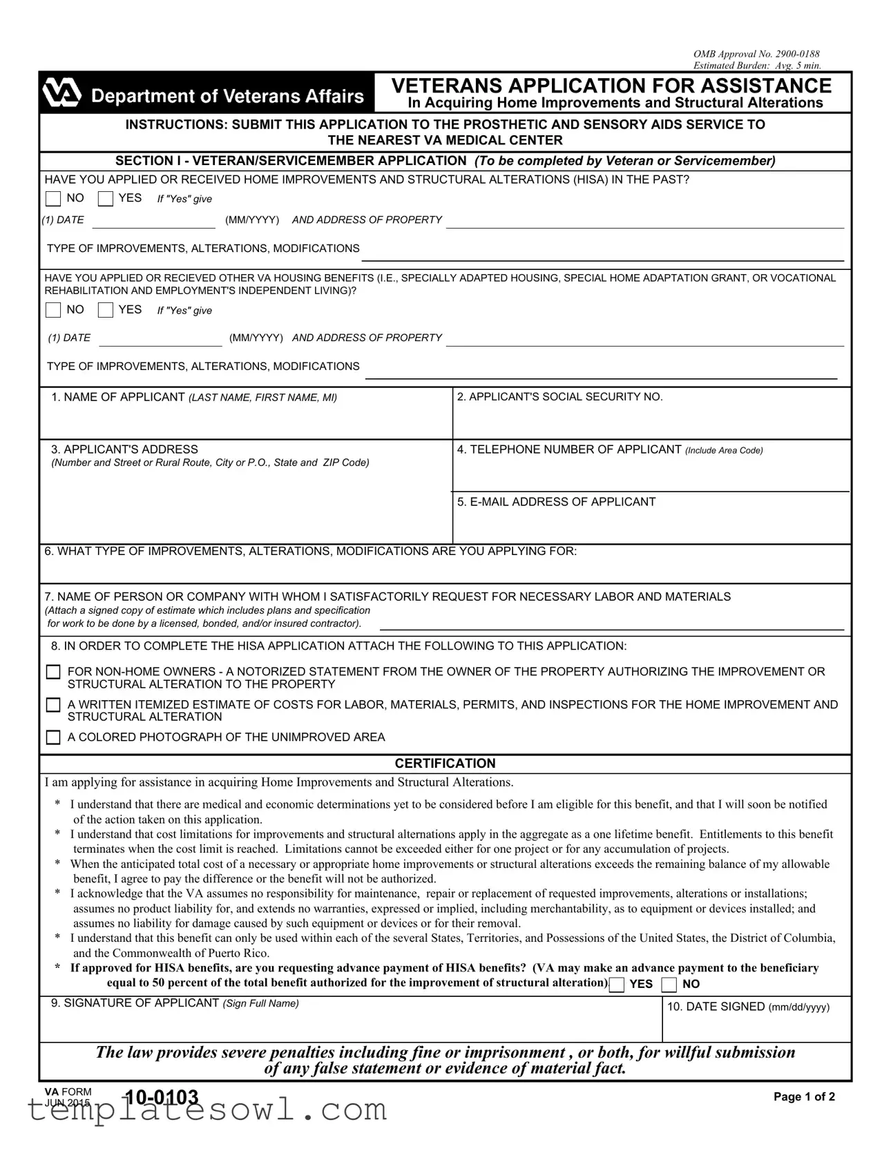 Fill Out Your Va 10 0103 Form