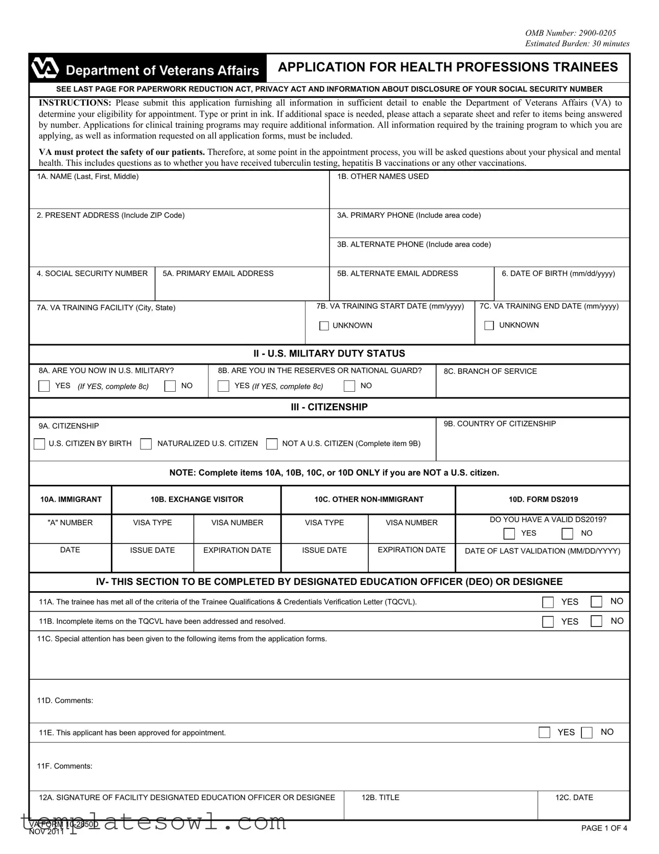 Fill Out Your Va 10 2850D Form