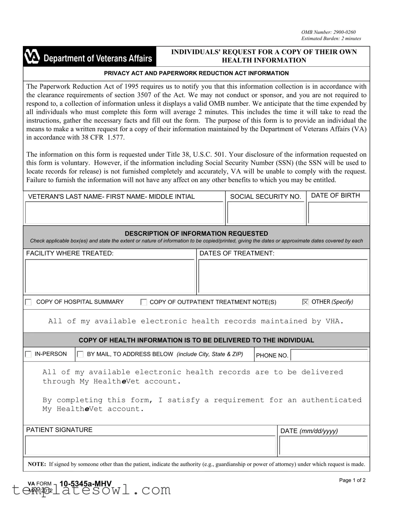 Fill Out Your Va 10 5345A Mhv Form