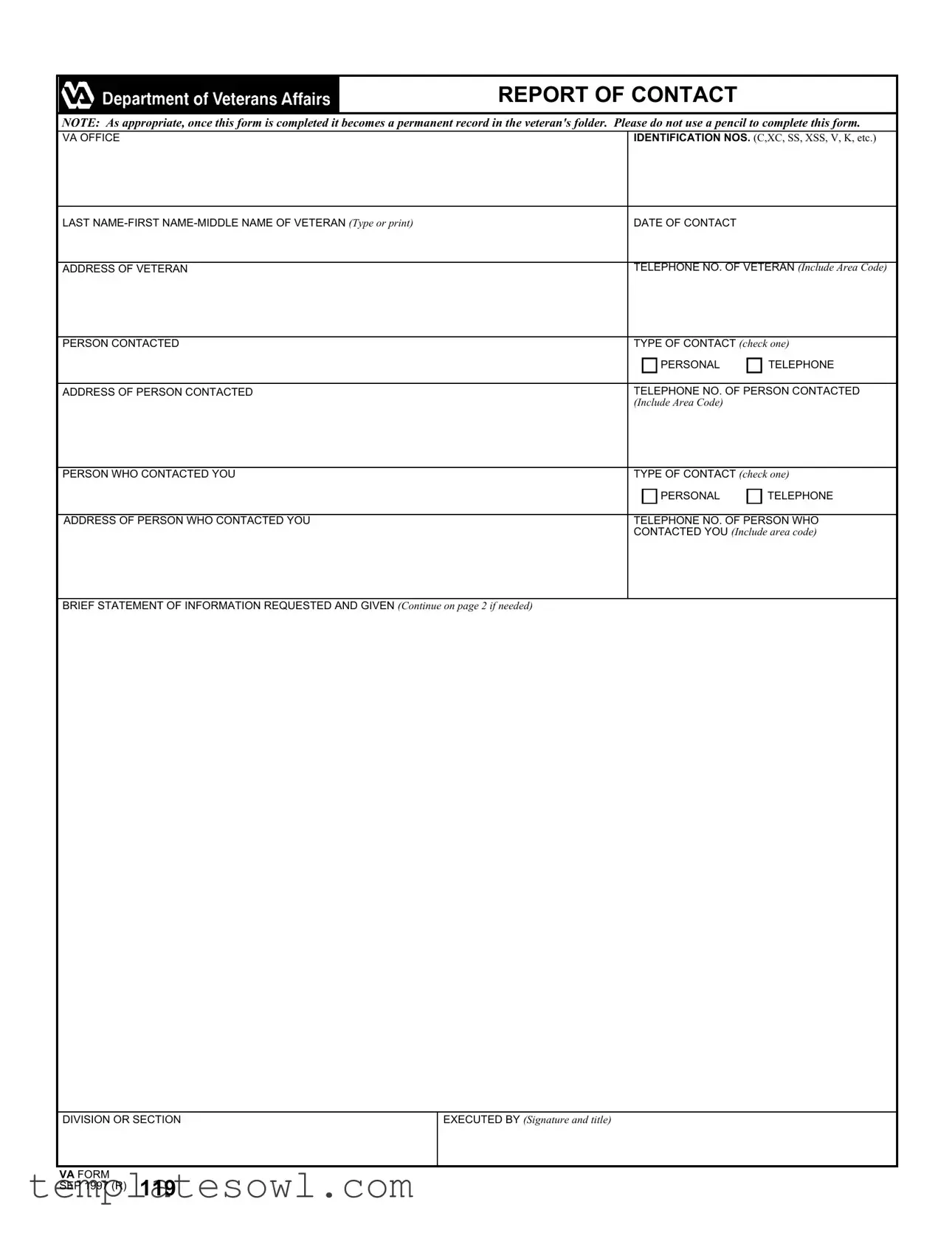 Fill Out Your Va 119 Form