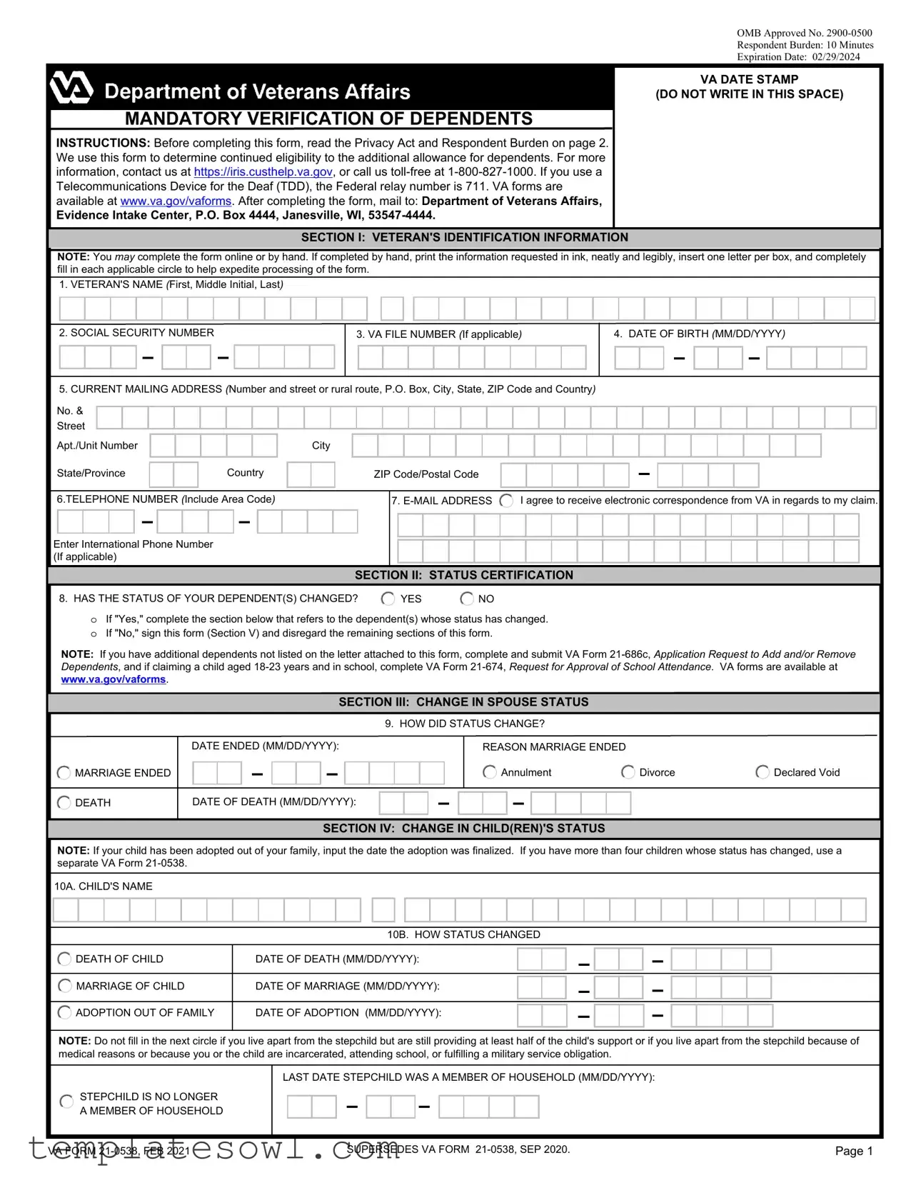 Fill Out Your Va 21 0538 Form