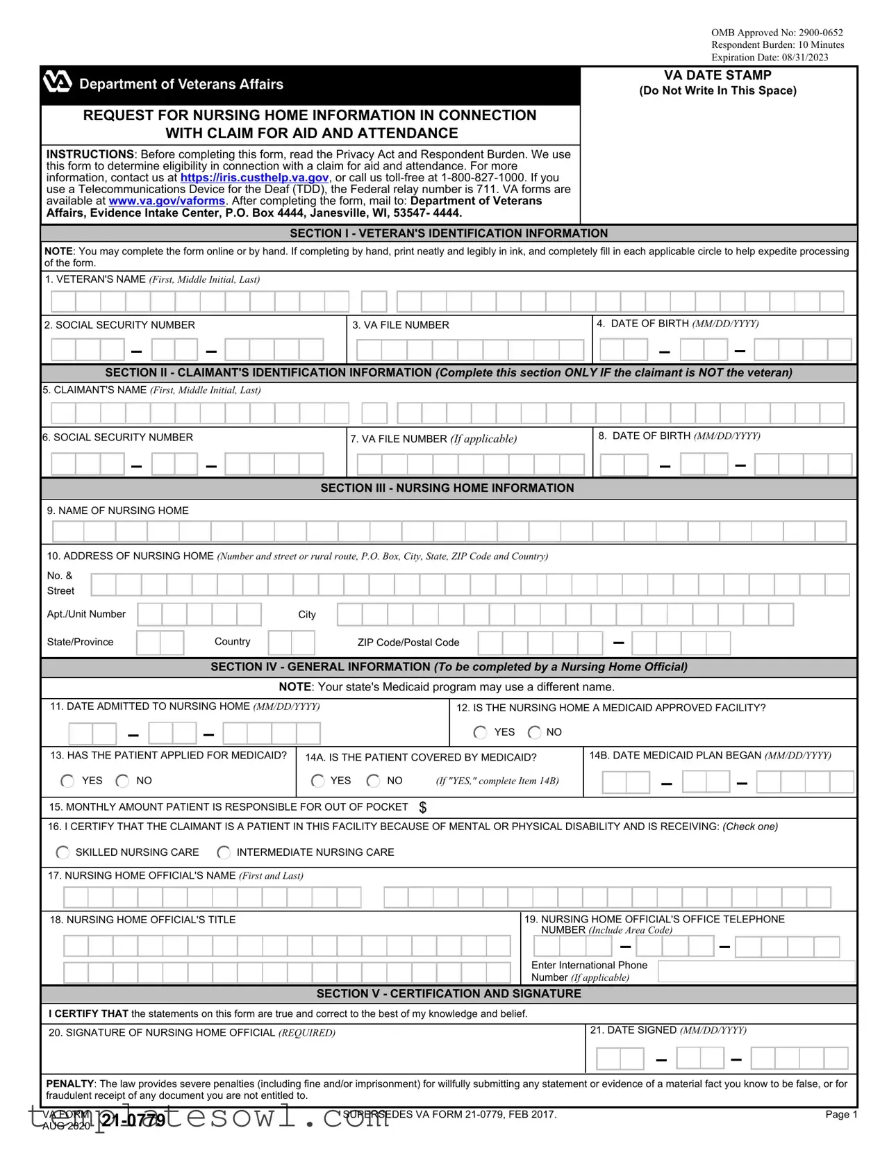 Fill Out Your Va 21 0779 Form