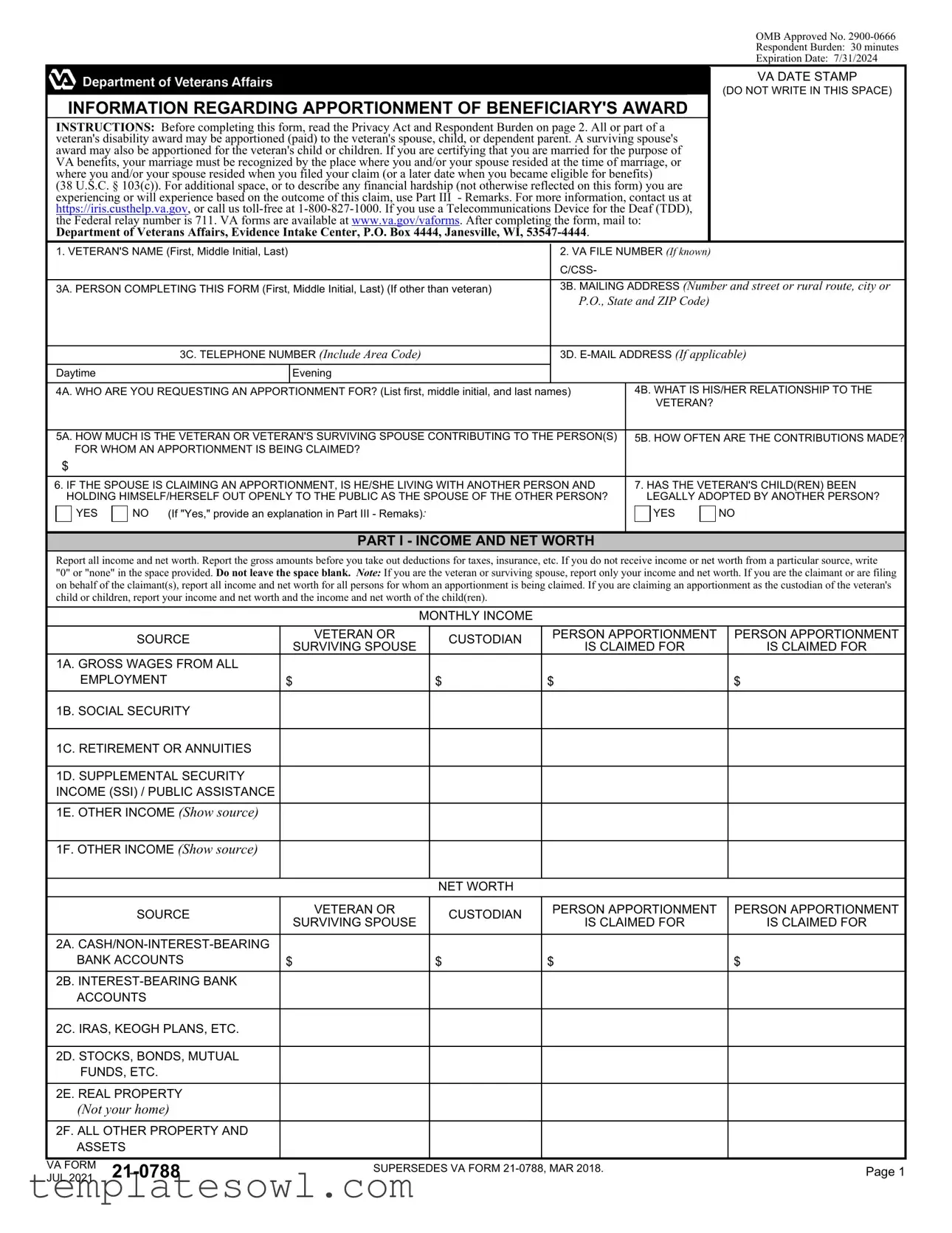 Fill Out Your Va 21 0788 Form