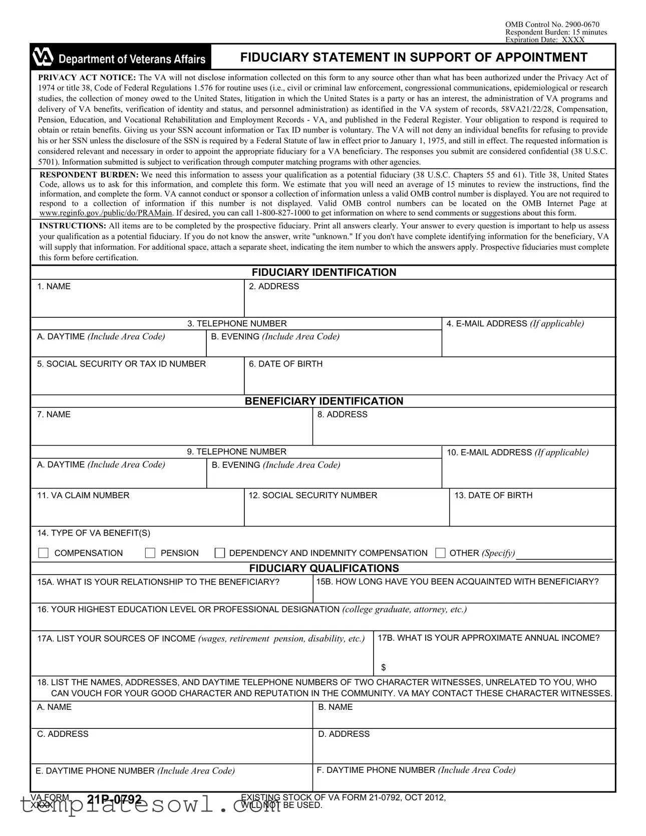 Fill Out Your Va 21 0792 Form