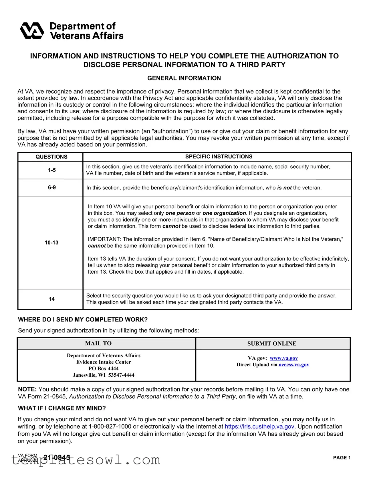 Fill Out Your Va 21 0845 Form