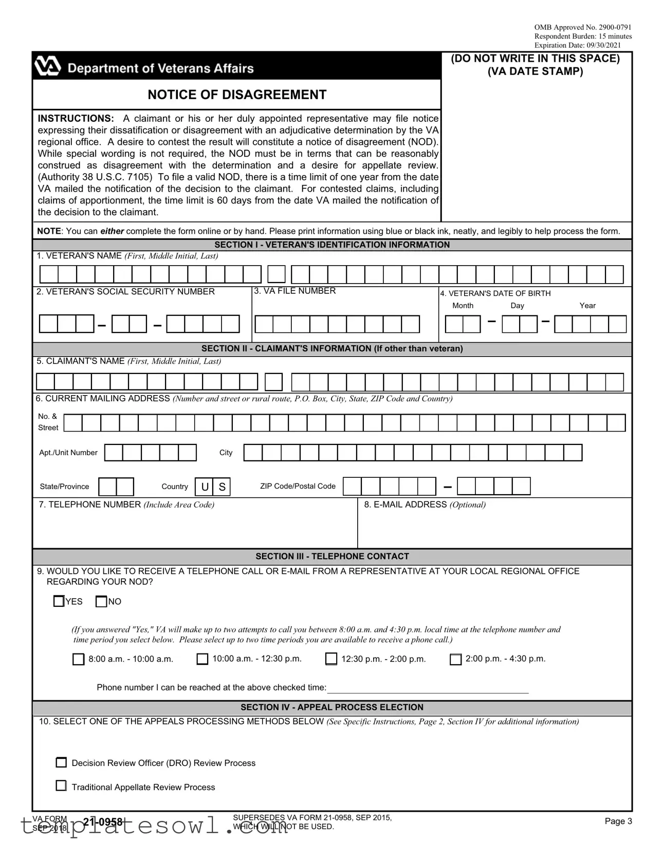 Fill Out Your Va 21 0958 Form