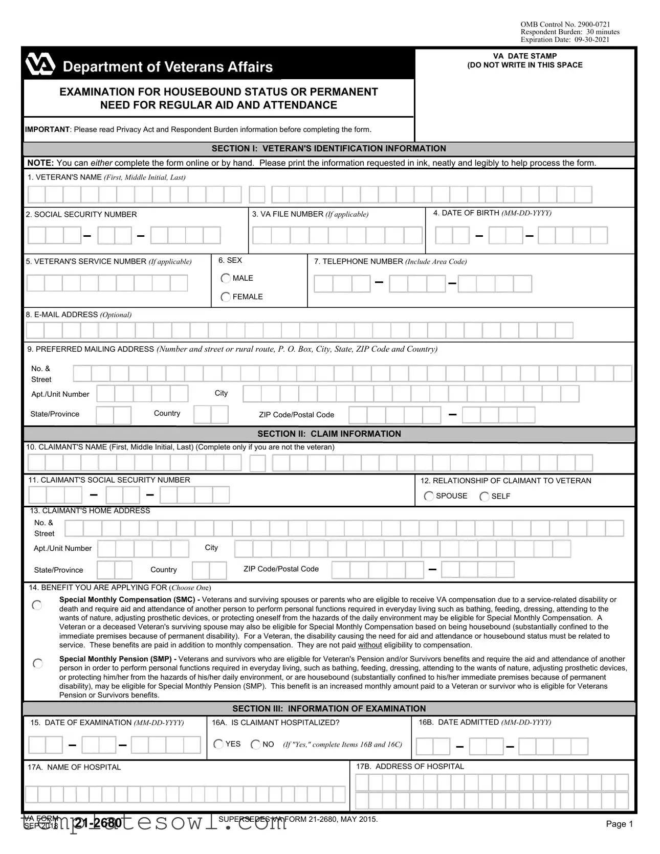 Fill Out Your Va 21 2680 Form