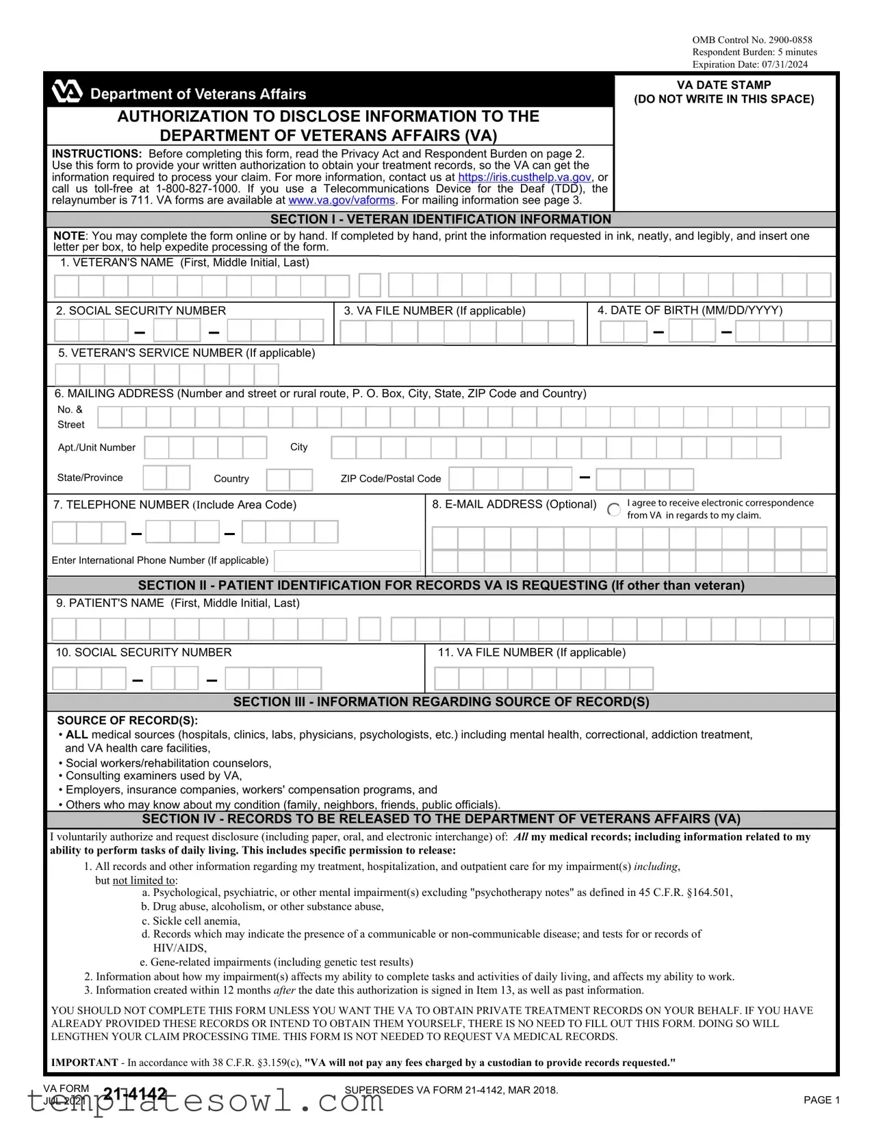 Fill Out Your Va 21 4142 Form