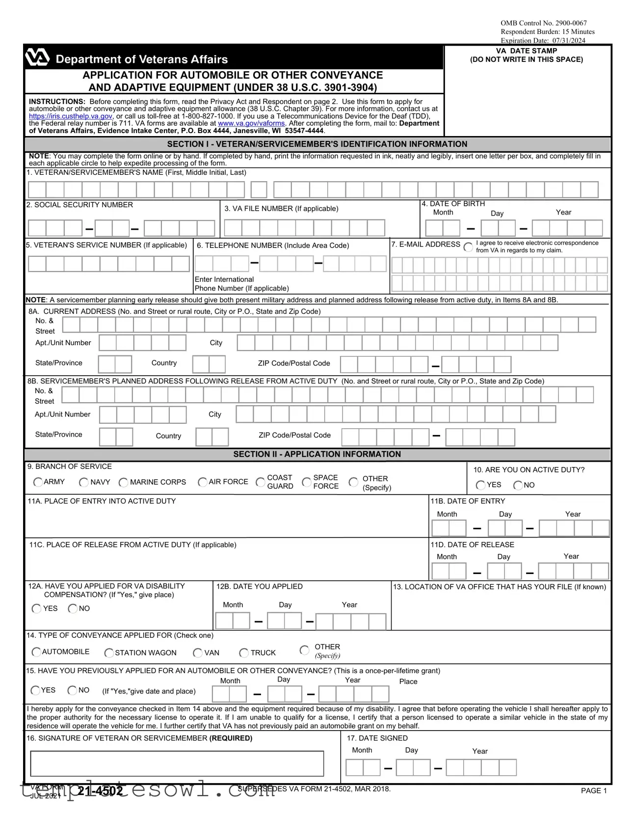 Fill Out Your Va 21 4502 Form