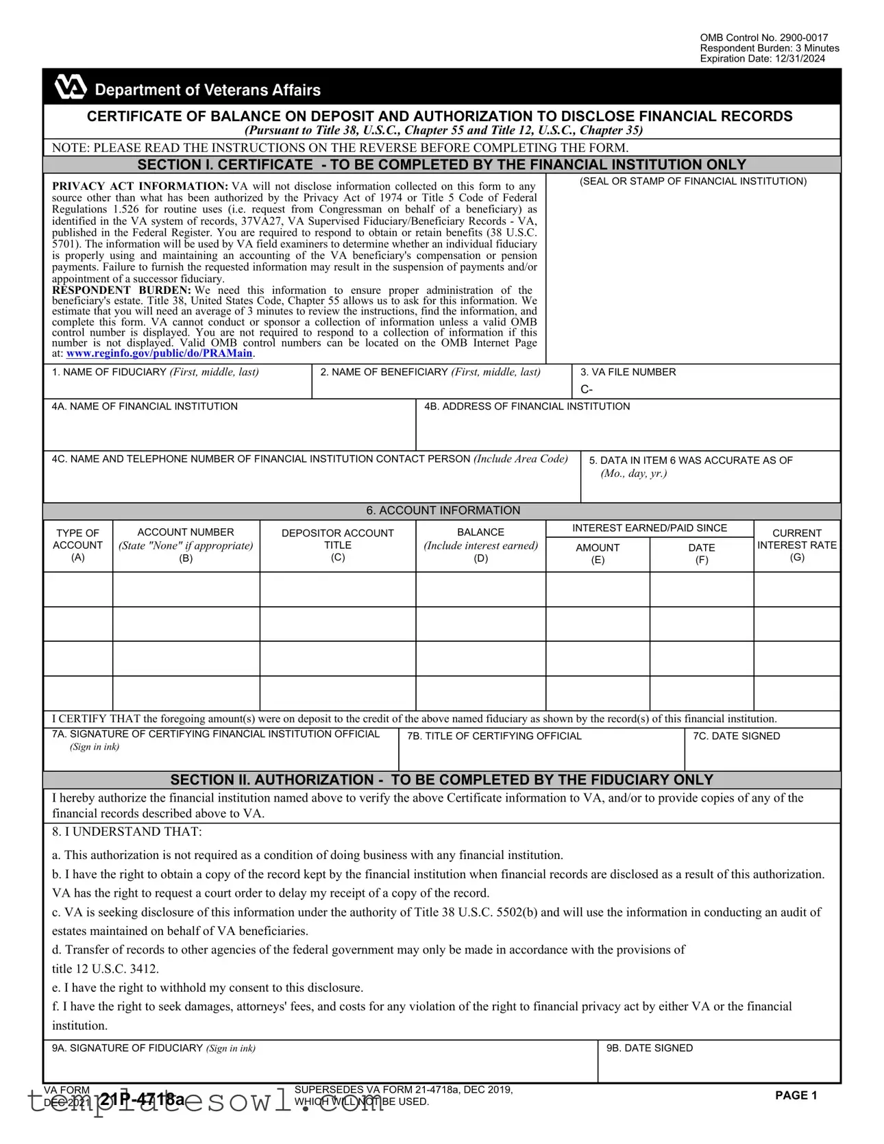 Fill Out Your Va 21 4718A Form