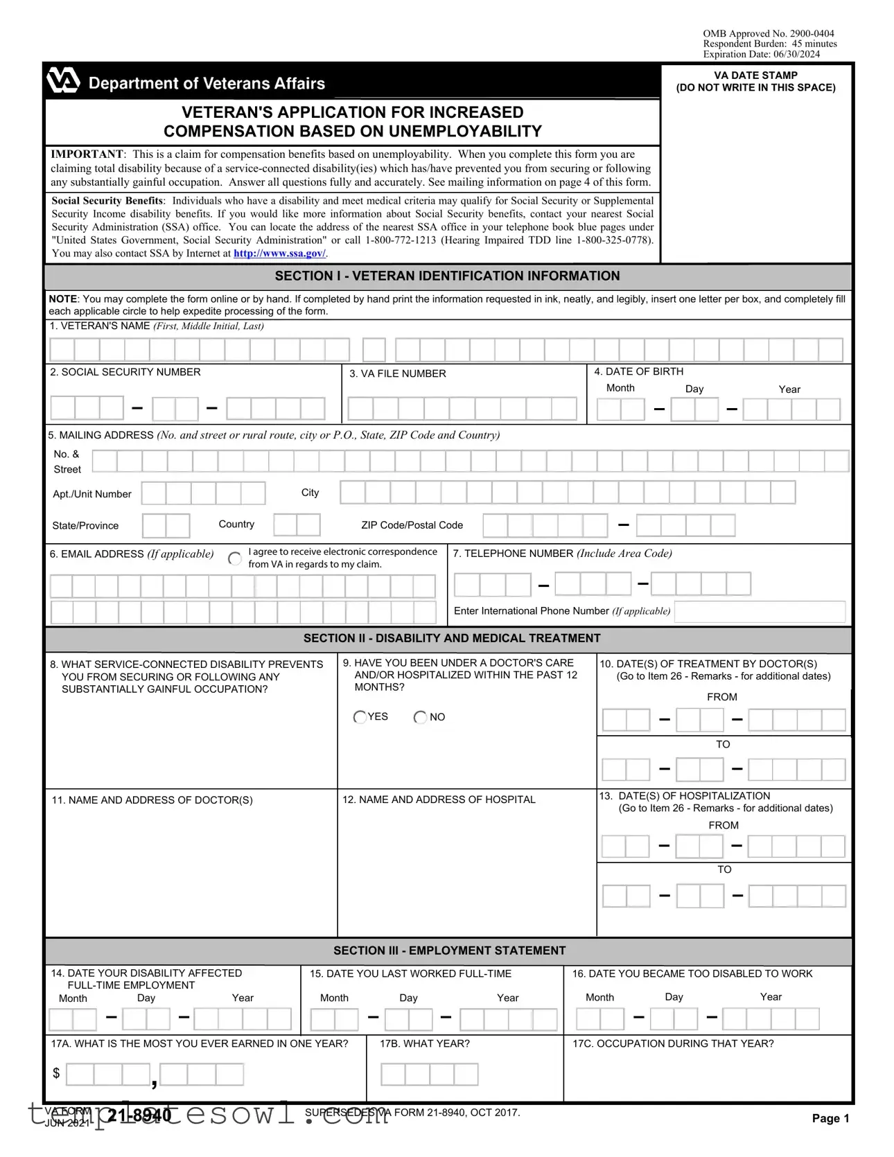 Fill Out Your Va 21 8940 Form