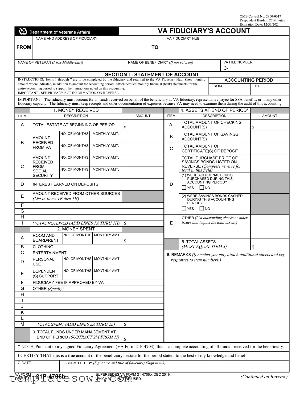 Fill Out Your Va 21P 4706B Form