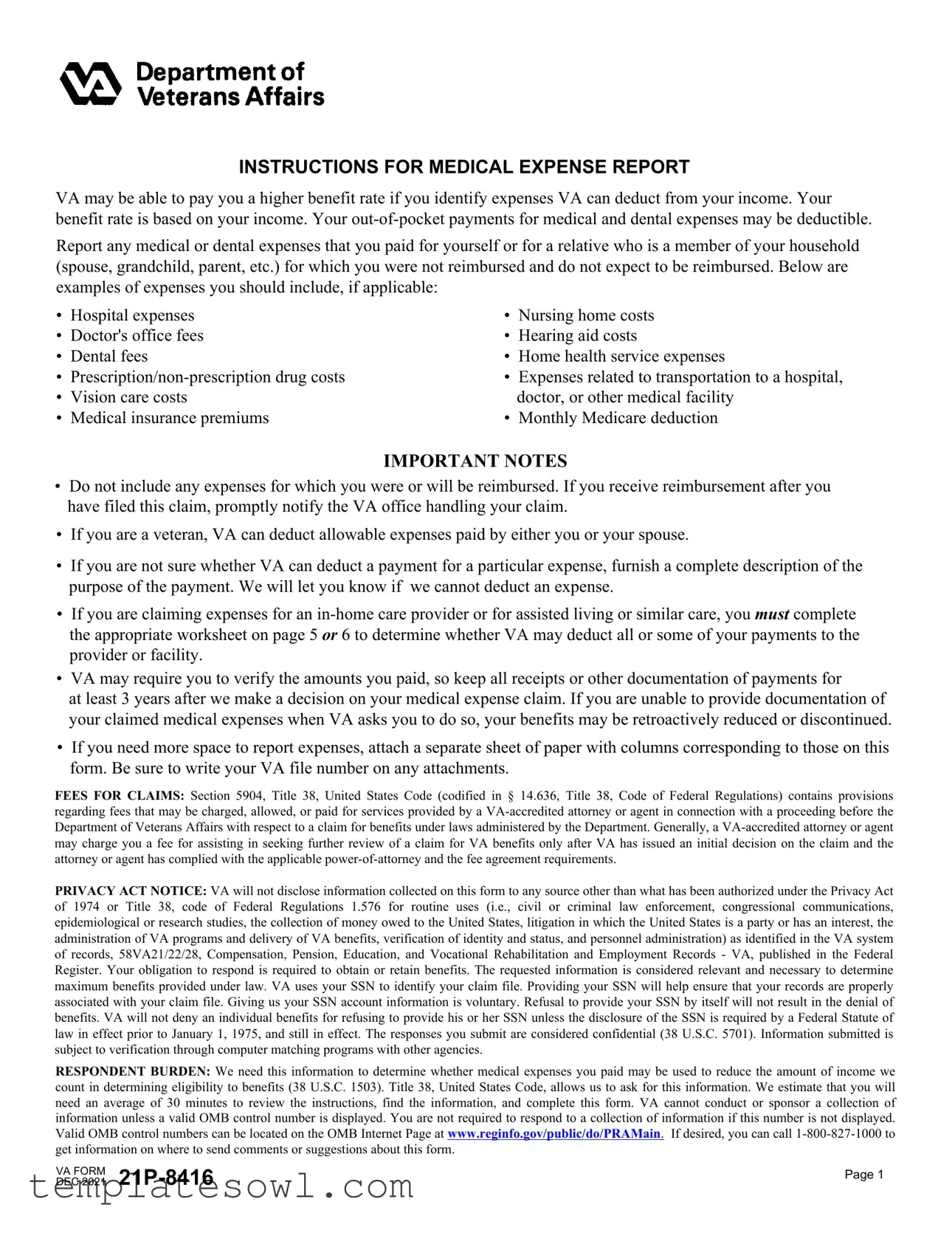 Fill Out Your Va 21P 8416 Form