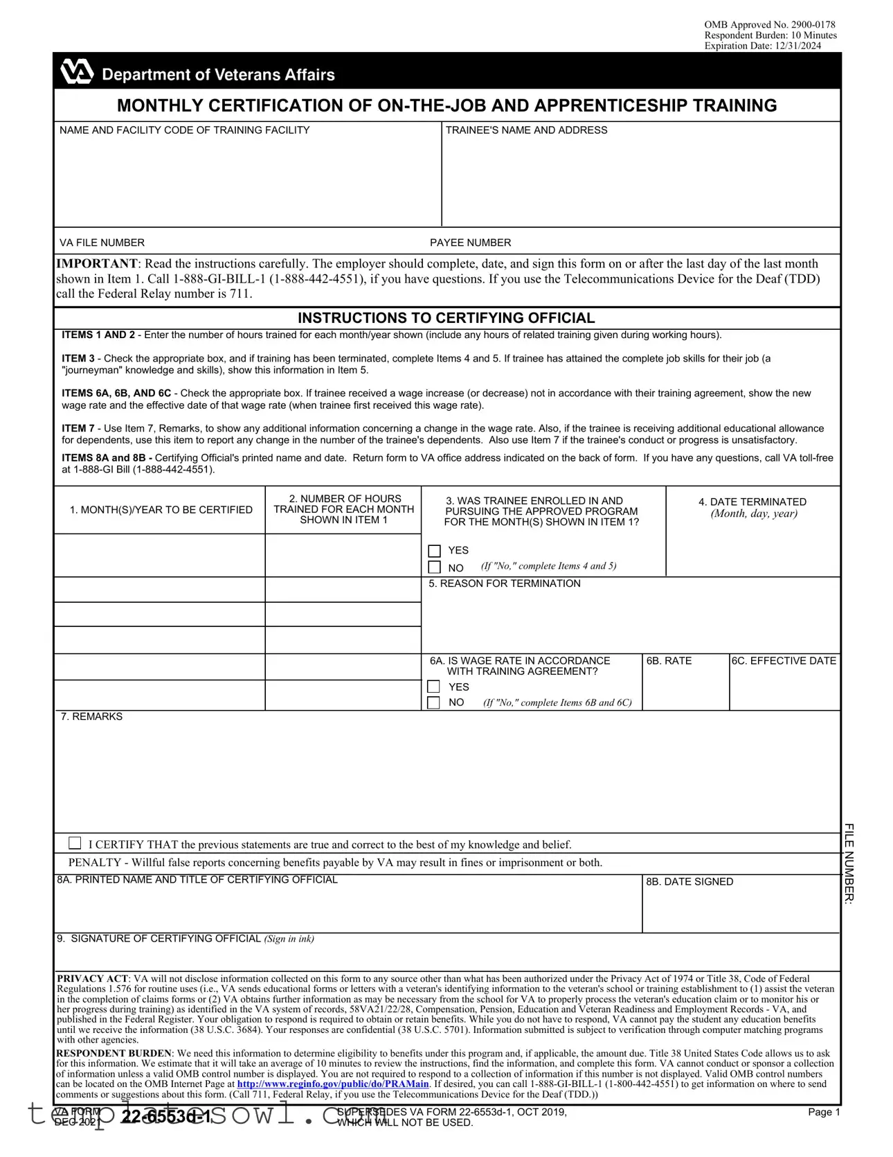 Fill Out Your Va 22 6553D 1 Form
