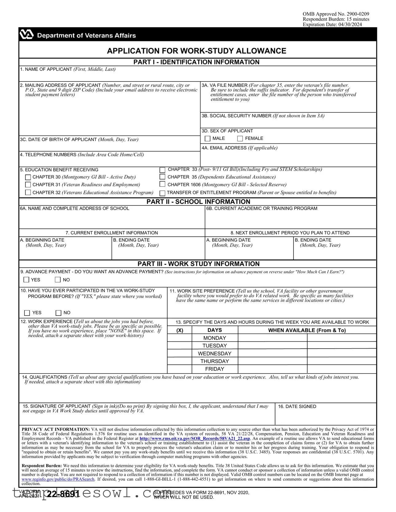 Fill Out Your Va 22 8691 Form