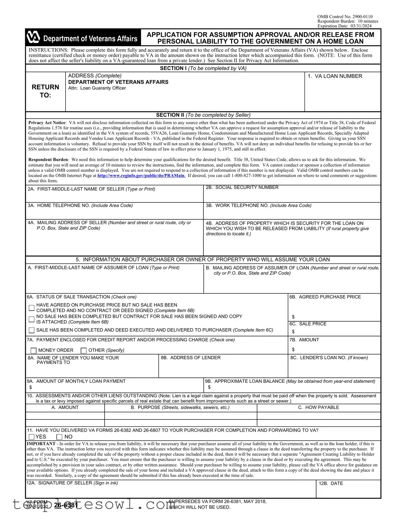 Fill Out Your Va 26 6381 Form